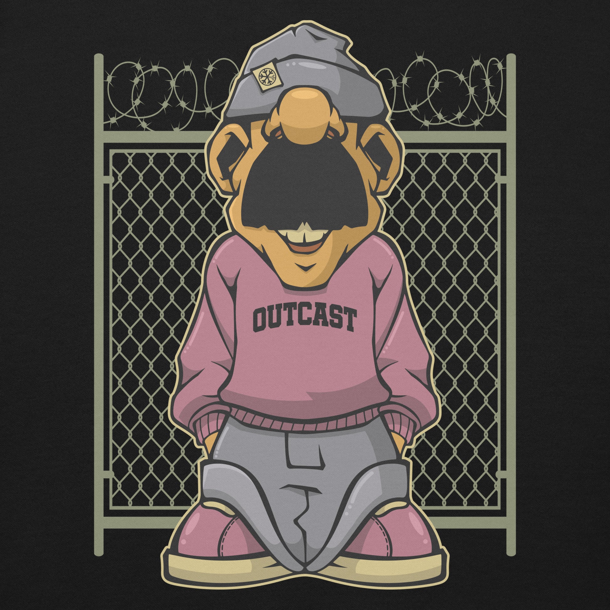 Black-Outcast Graffiti Character Sweatshirt from B.Different Clothing, graphic, graffiti-inspired streetwear