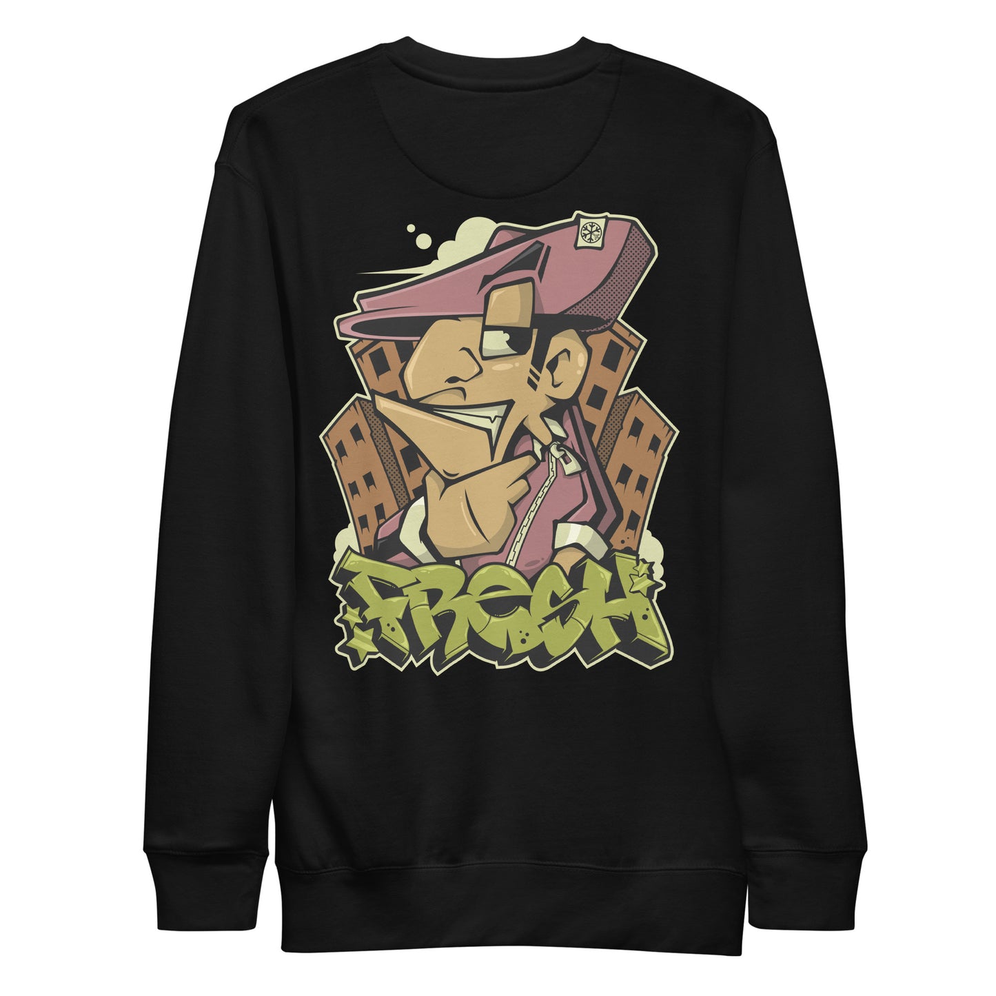 Black-Fresh Graffiti Character Sweatshirt from B.Different Clothing, back view, graffiti-inspired streetwear
