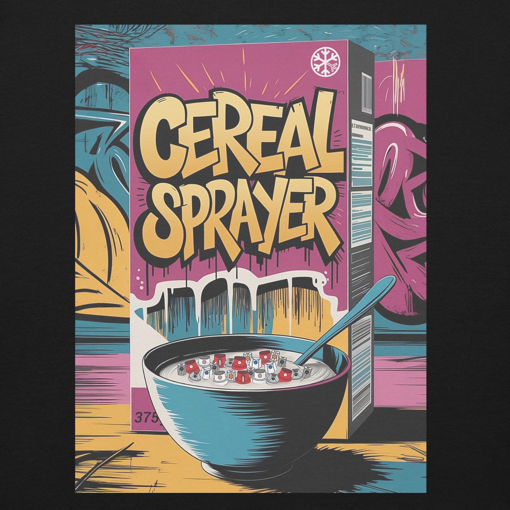 Black-Cereal Sprayer Graffiti Sweatshirt from B.Different Clothing, graphic, graffiti-inspired streetwear
