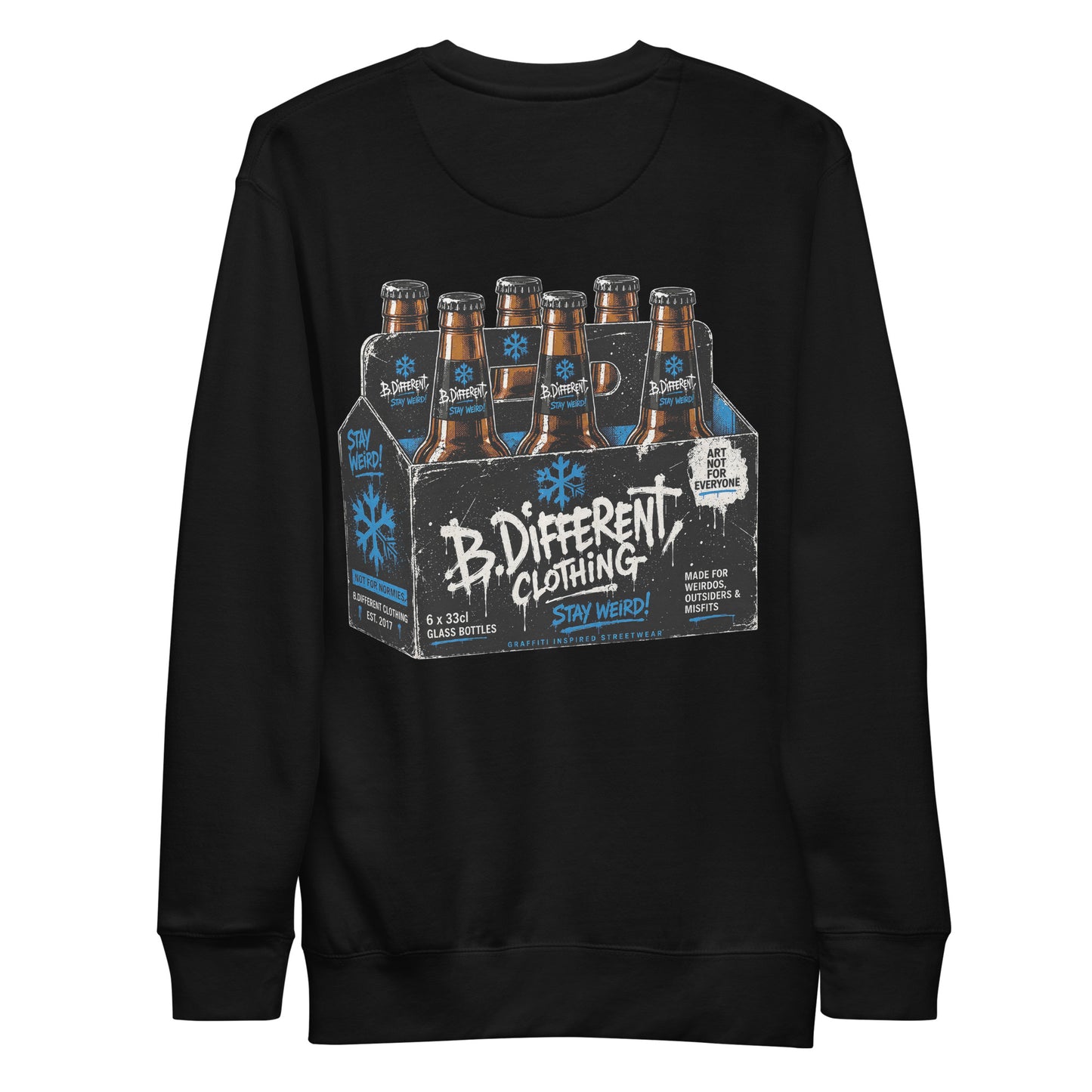 Black-Six Pack Beer Graffiti Sweatshirt from B.Different Clothing, back view, graffiti-inspired streetwear