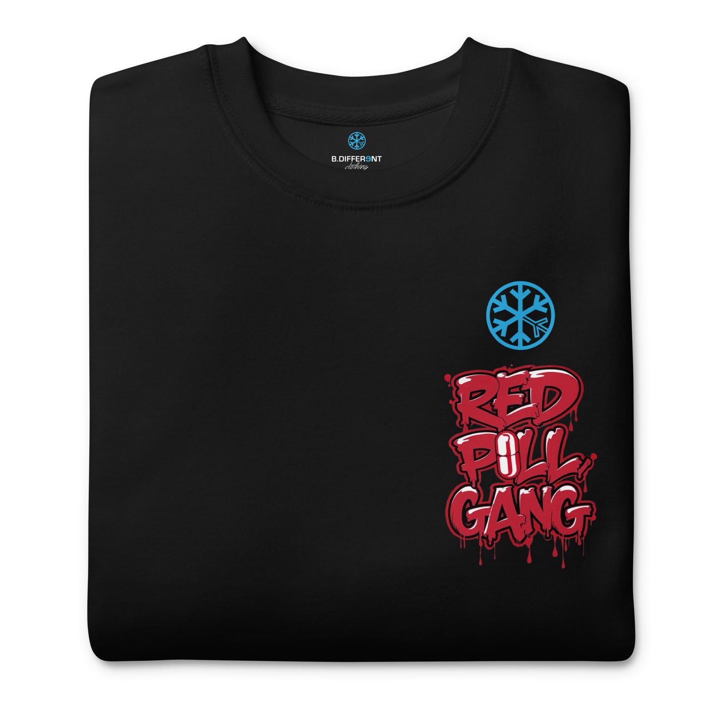 folded red pill gang sweatshirt black B.Different Clothing graffiti street art inspired independent streetwear 