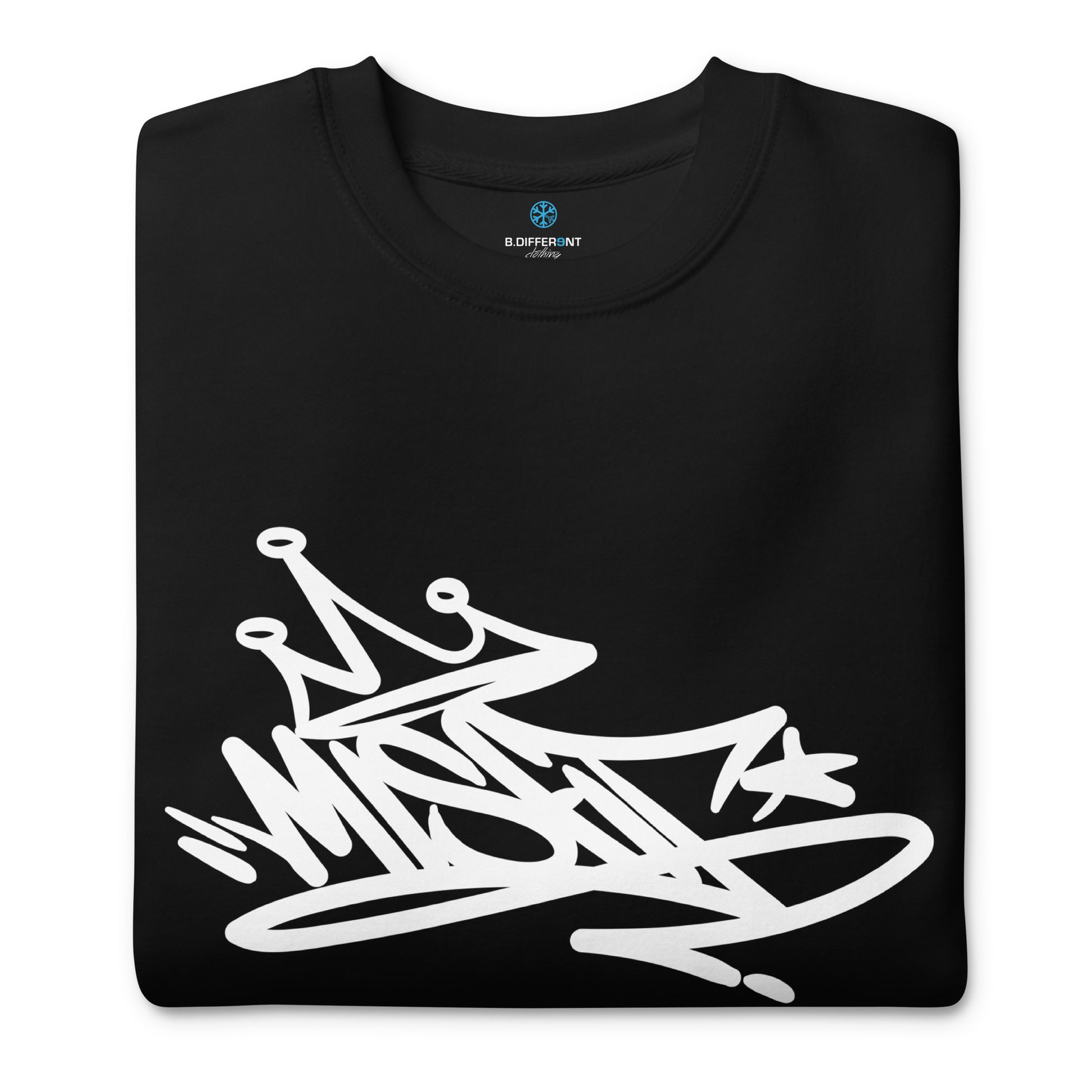 folded Misfit Graffiti Tag Sweatshirt black B.Different Clothing graffiti street art inspired streetwear brand