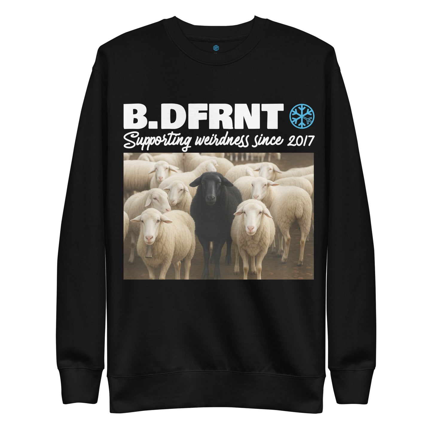 Black-Black Sheep Sweatshirt from B.Different Clothing, front view, graffiti-inspired streetwear