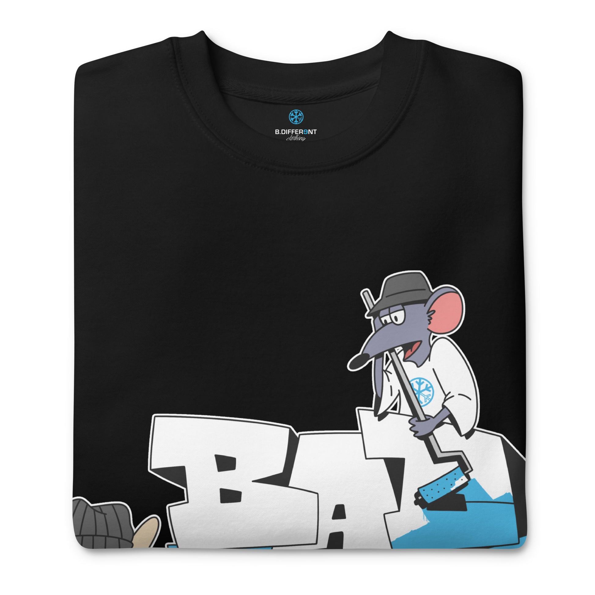 Black-Bad Boy Graffiti Sweatshirt from B.Different Clothing, folded, graffiti-inspired streetwear