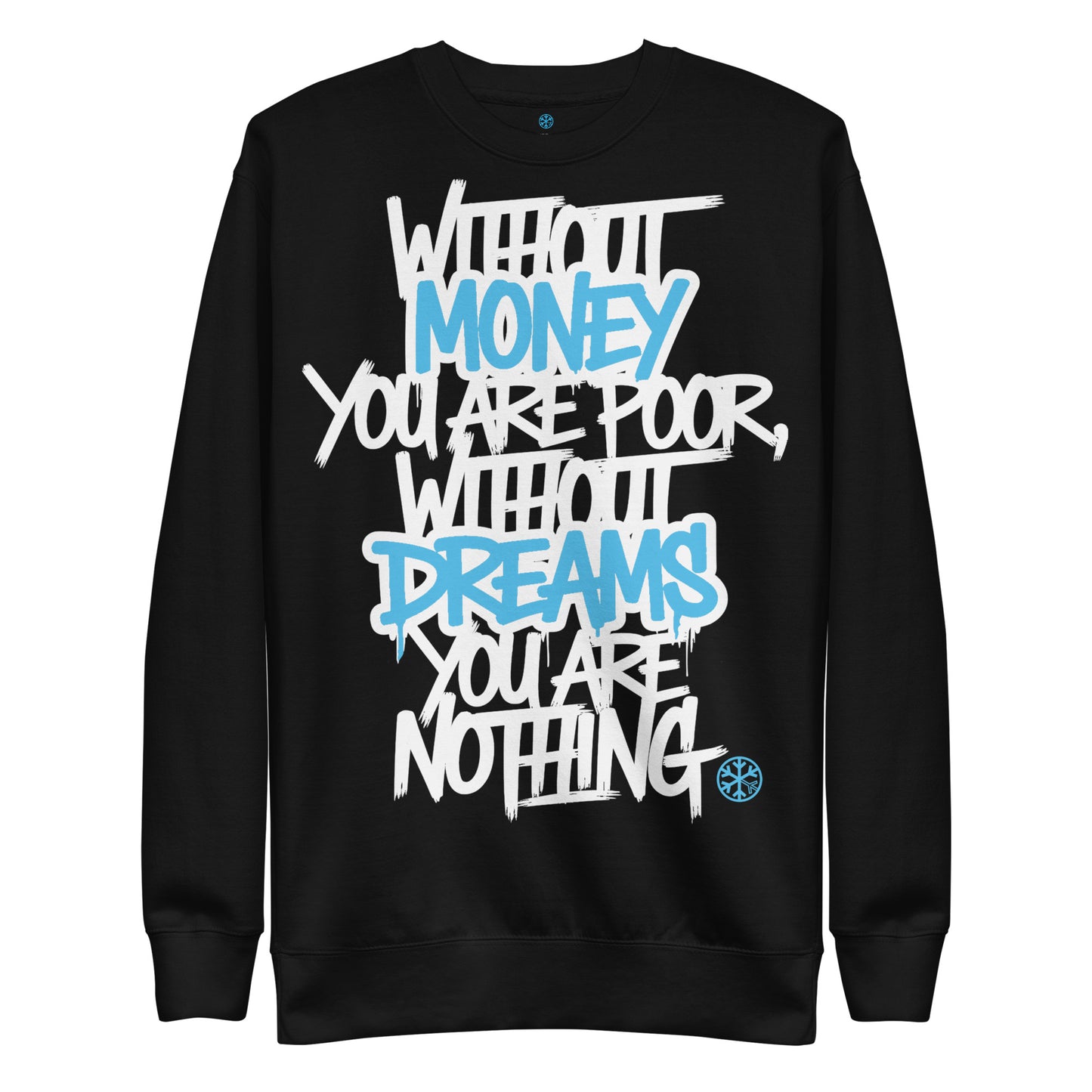 Black-Without Dreams You Are Nothing Graffiti Sweatshirt from B.Different Clothing, front view, graffiti-inspired streetwear