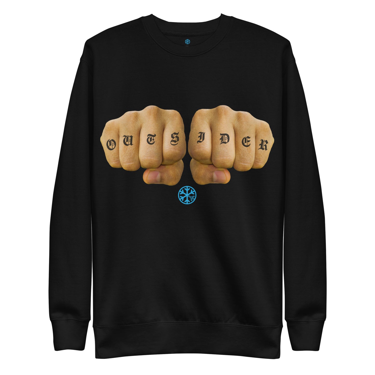 Black-Outsider Tattoo Sweatshirt from B.Different Clothing, front view, graffiti-inspired streetwear