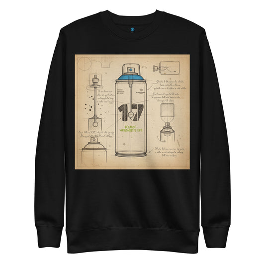 Black-Spray Can Sketch Graffiti Sweatshirt from B.Different Clothing, front view, graffiti-inspired streetwear