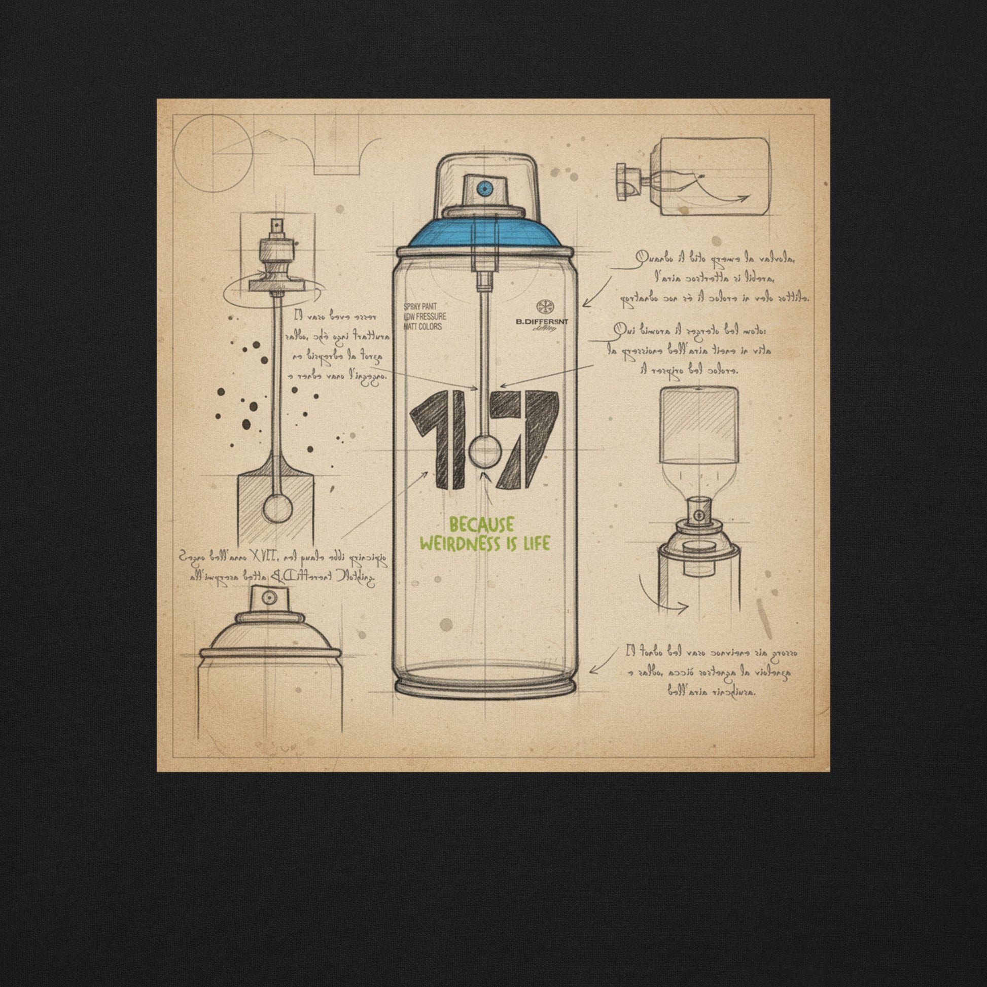 Black-Spray Can Sketch Graffiti Sweatshirt from B.Different Clothing, graphic, graffiti-inspired streetwear