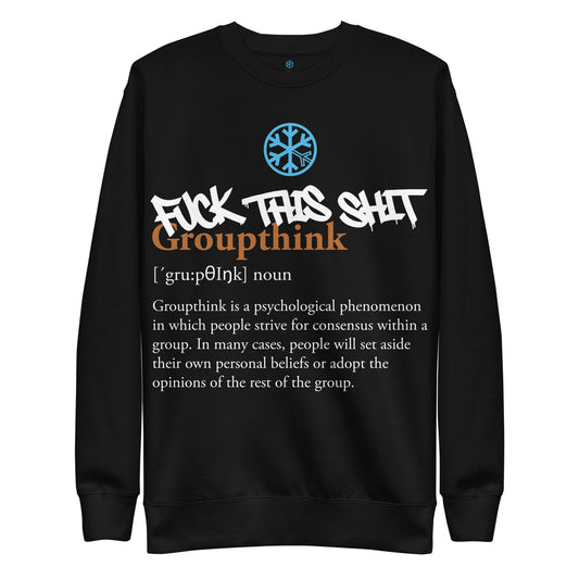 Black-Groupthink Graffiti Sweatshirt from B.Different Clothing, front view, graffiti-inspired streetwear