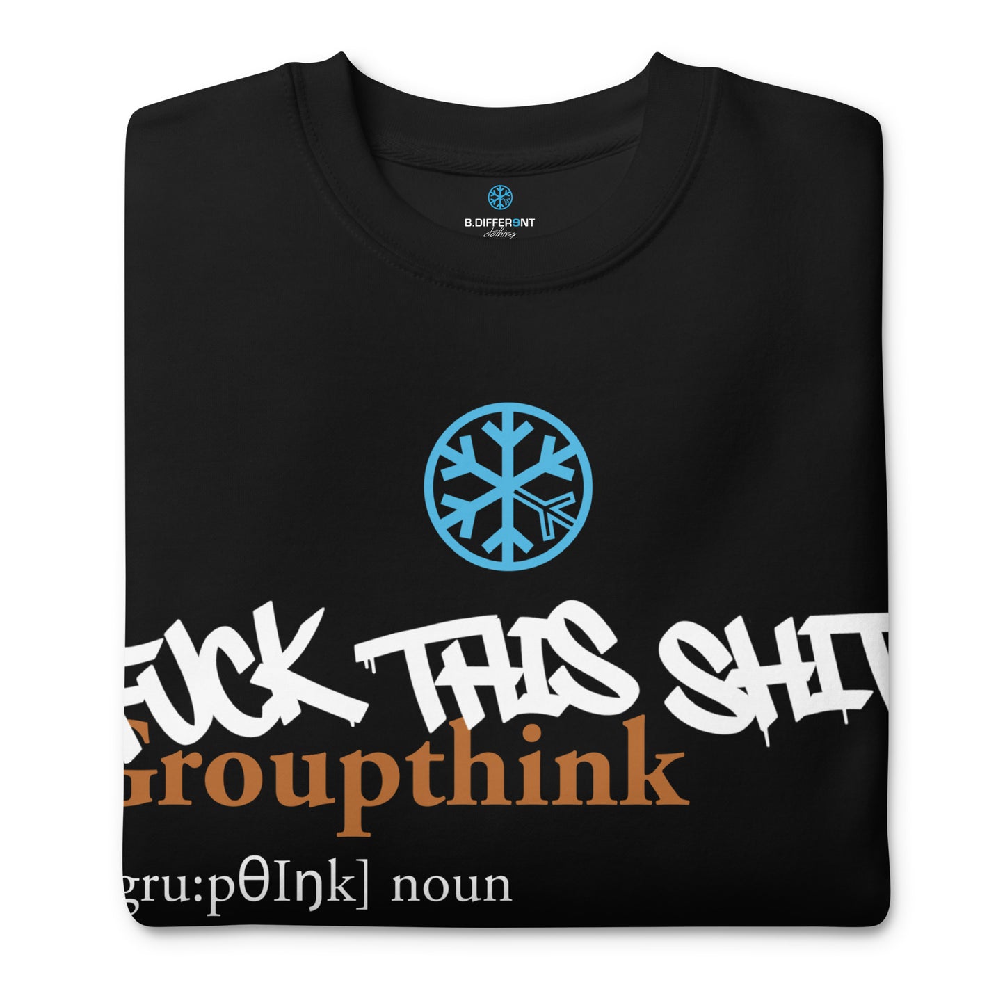 Black-Groupthink Graffiti Sweatshirt from B.Different Clothing, folded, graffiti-inspired streetwear