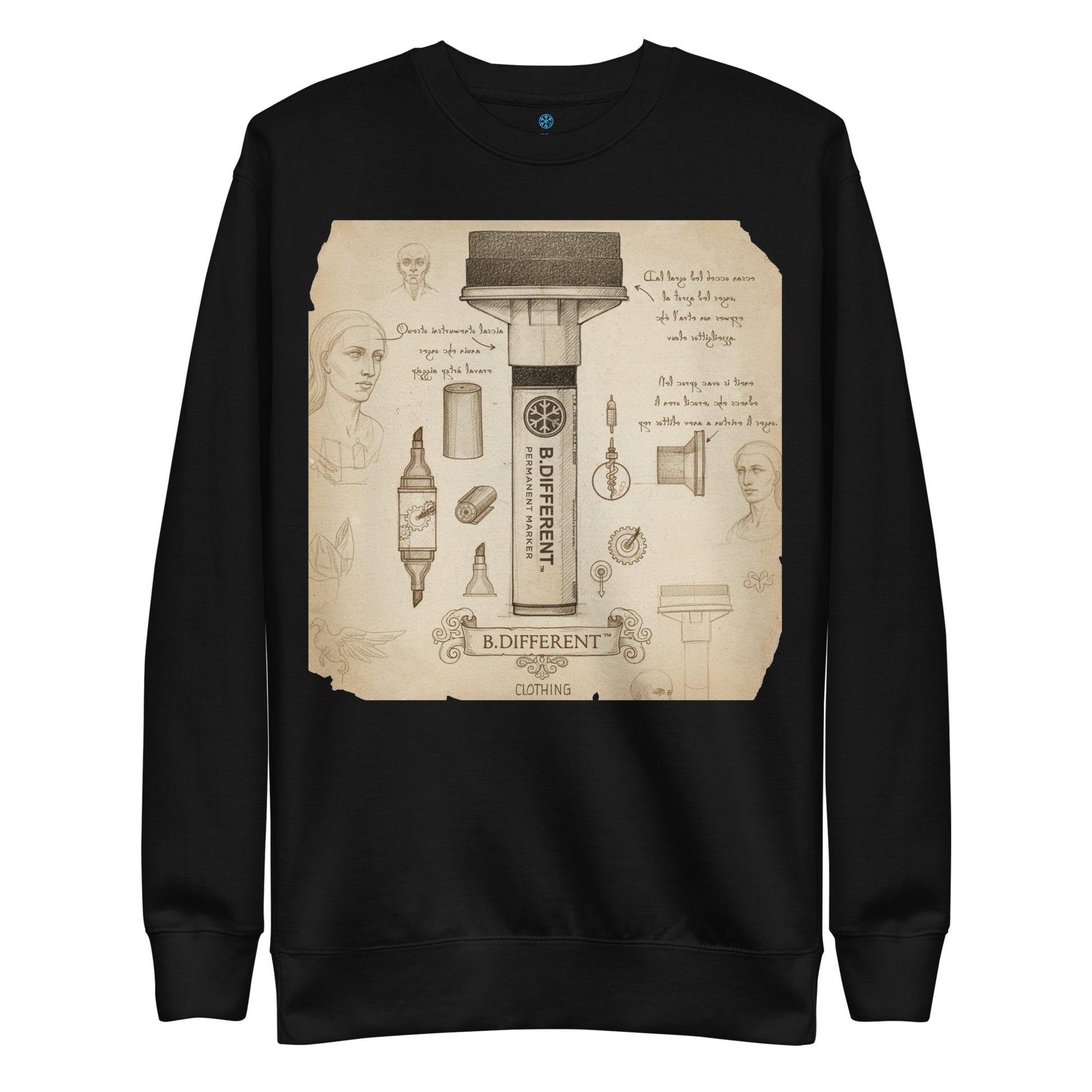 Black-Marker Sketch Graffiti Sweatshirt from B.Different Clothing, front view, graffiti-inspired streetwear