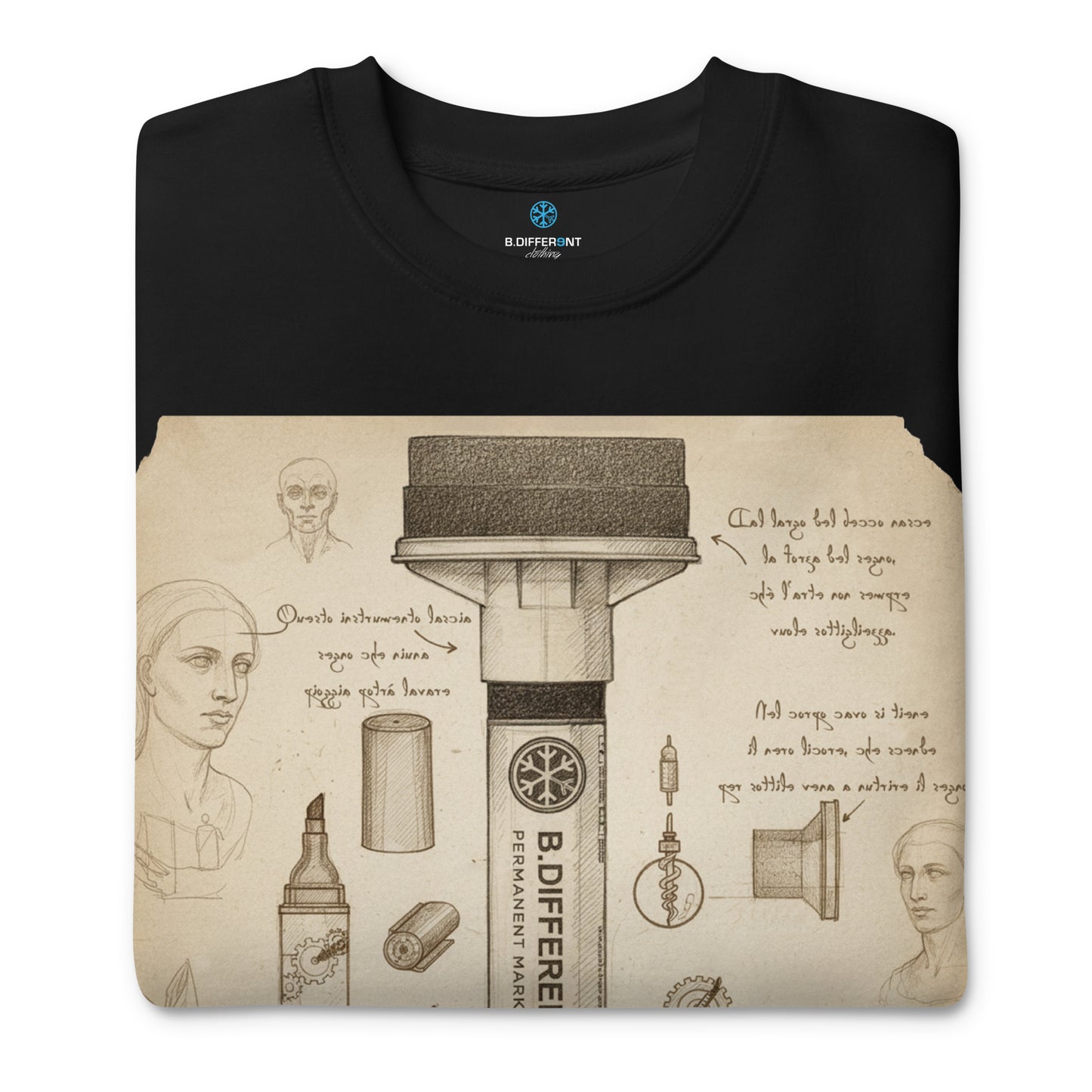 Black-Marker Sketch Graffiti Sweatshirt from B.Different Clothing, folded, graffiti-inspired streetwear