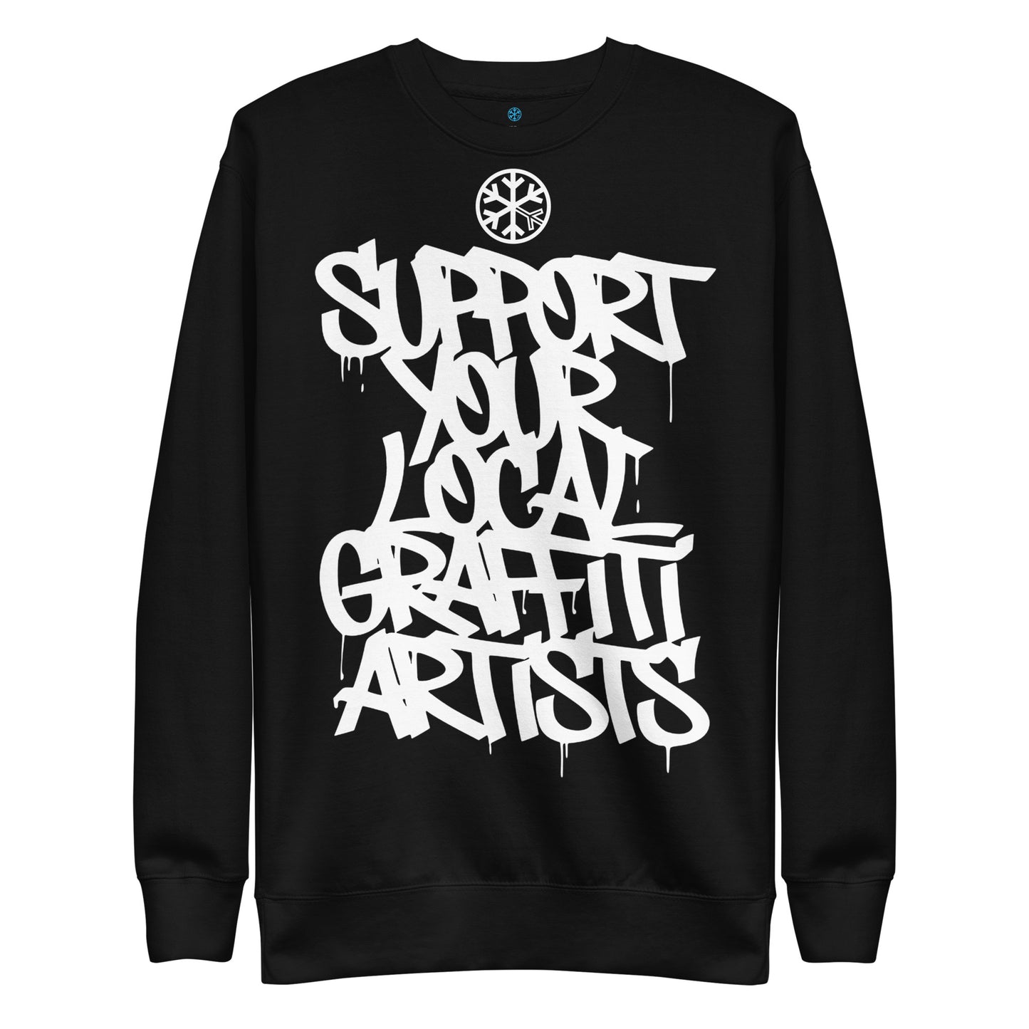 Black-Support Your Local Graffiti Artists Sweatshirt from B.Different Clothing, front view, graffiti-inspired streetwear