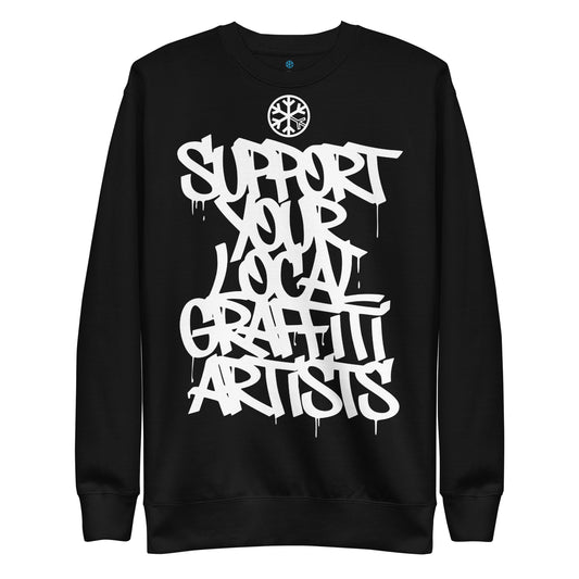 Black-Support Your Local Graffiti Artists Sweatshirt from B.Different Clothing, front view, graffiti-inspired streetwear