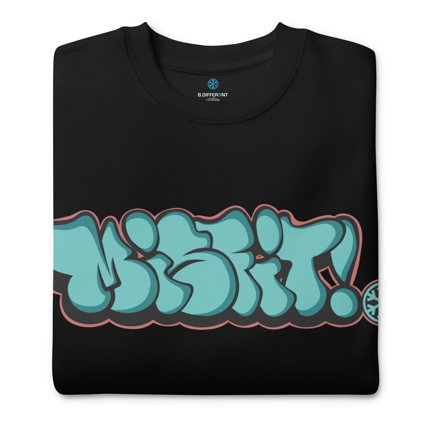 Black-Misfit Graffiti Throwie Sweatshirt from B.Different Clothing, folded, graffiti-inspired streetwear t-shirt
