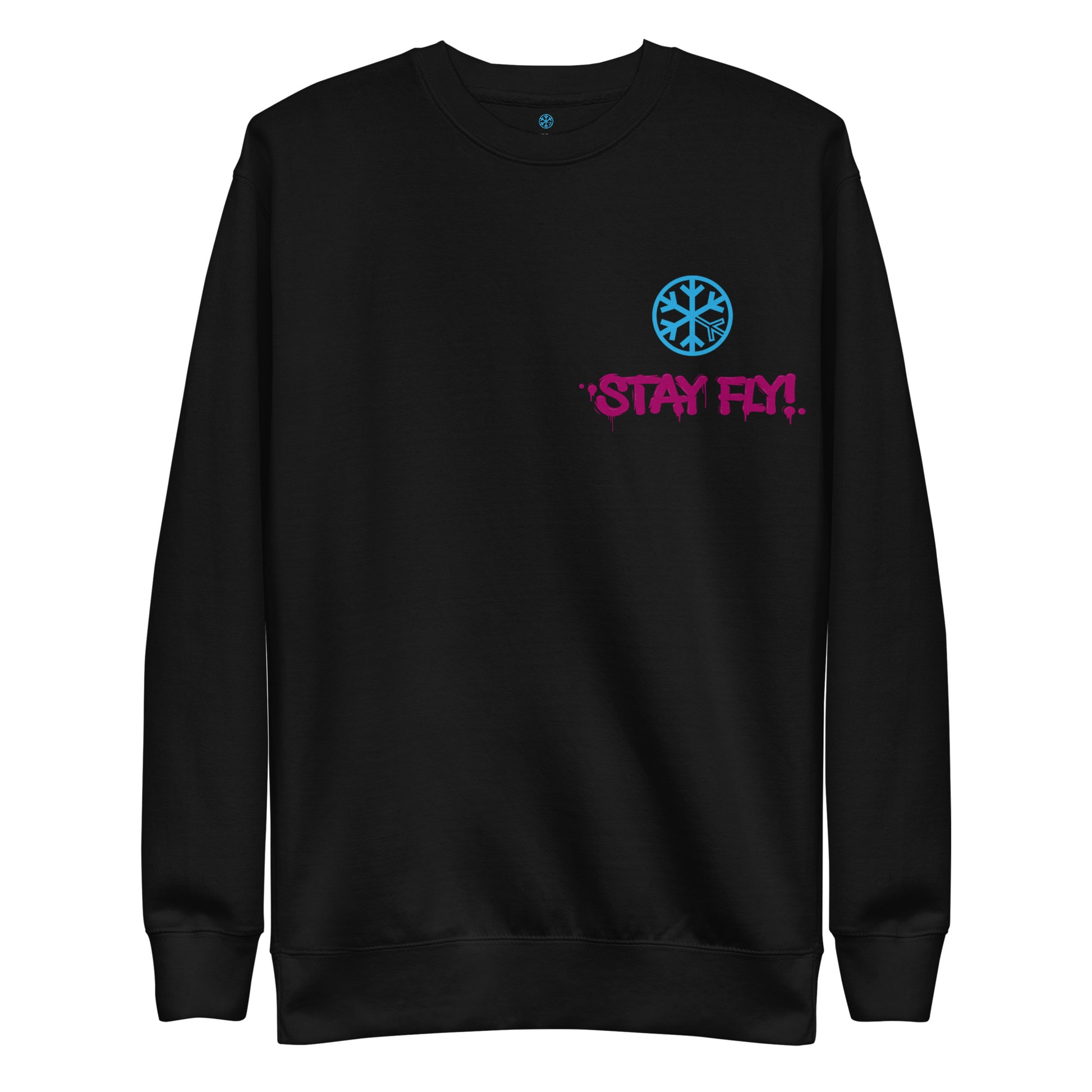 Black-Stay Fly Graffiti Character Sweatshirt from B.Different Clothing, front view, graffiti-inspired streetwear