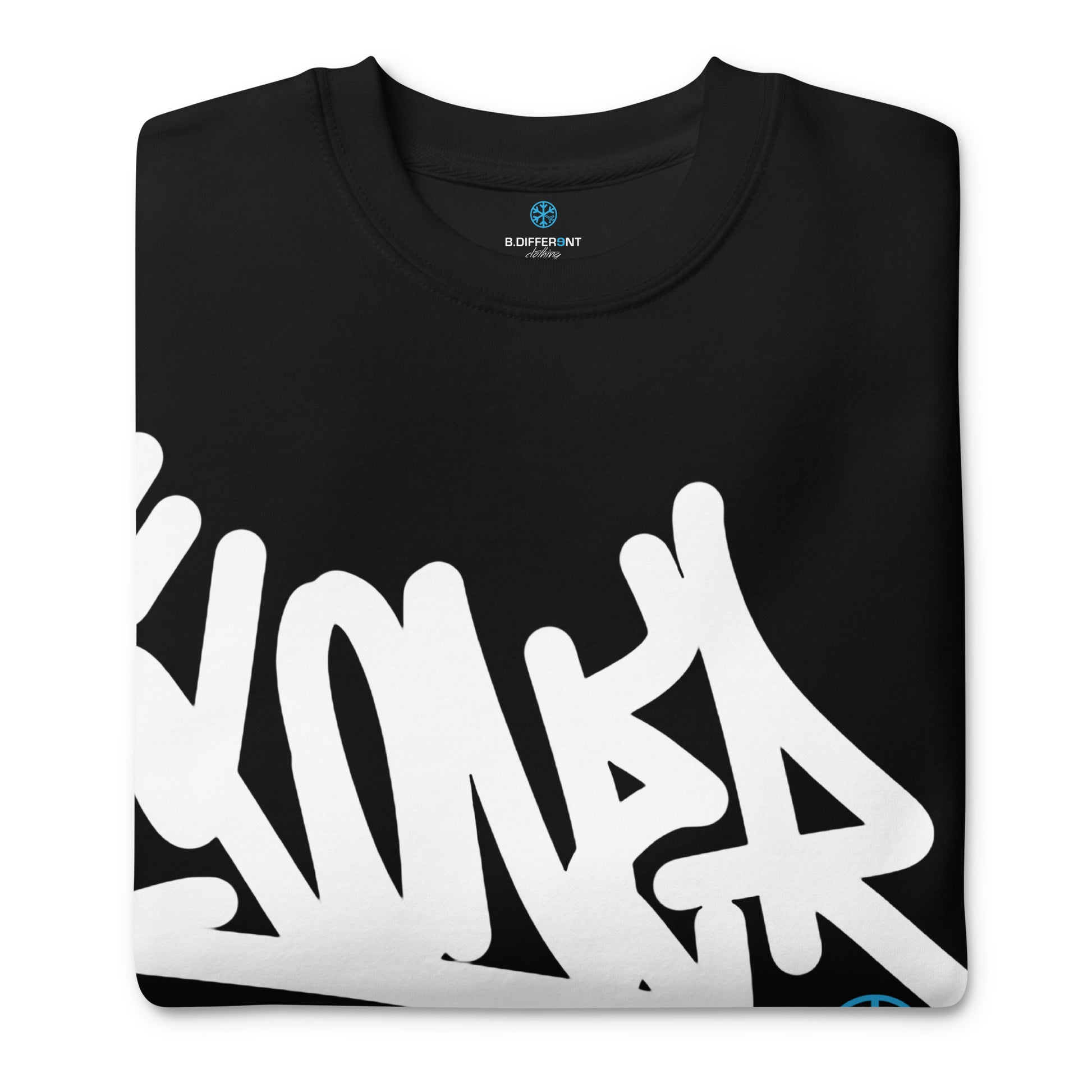 Black-Loner Graffiti Tag Sweatshirt from B.Different Clothing, folded, graffiti-inspired streetwear