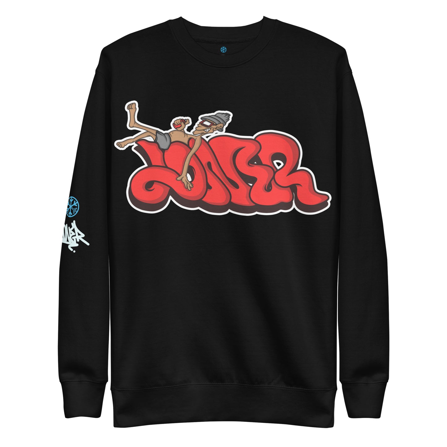Black-Loner Graffiti Piece Sweatshirt from B.Different Clothing, front view, graffiti-inspired streetwear