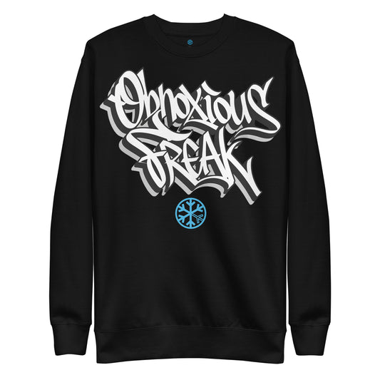 Black-Obnoxious Freak Graffiti Sweatshirt from B.Different Clothing, front view, graffiti-inspired streetwear