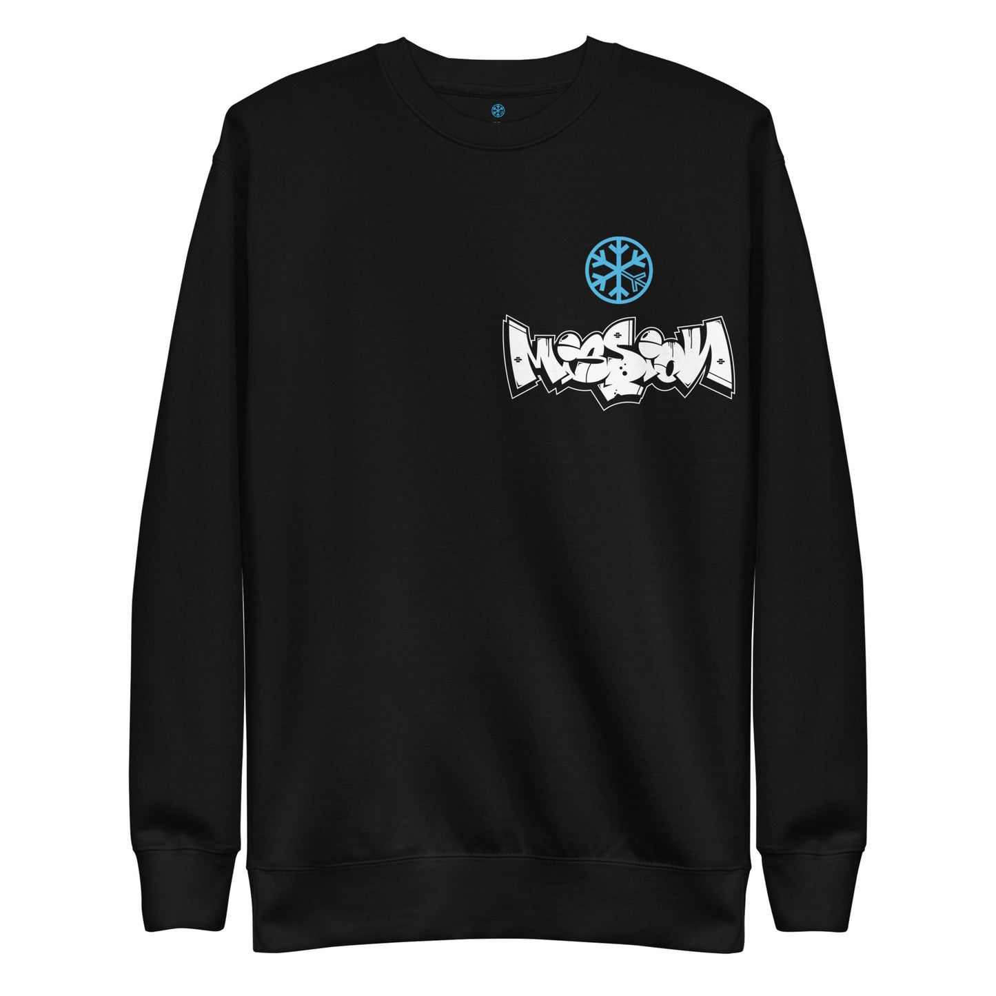 Black-Mission Graffiti Character Sweatshirt from B.Different Clothing, front view, graffiti-inspired streetwear
