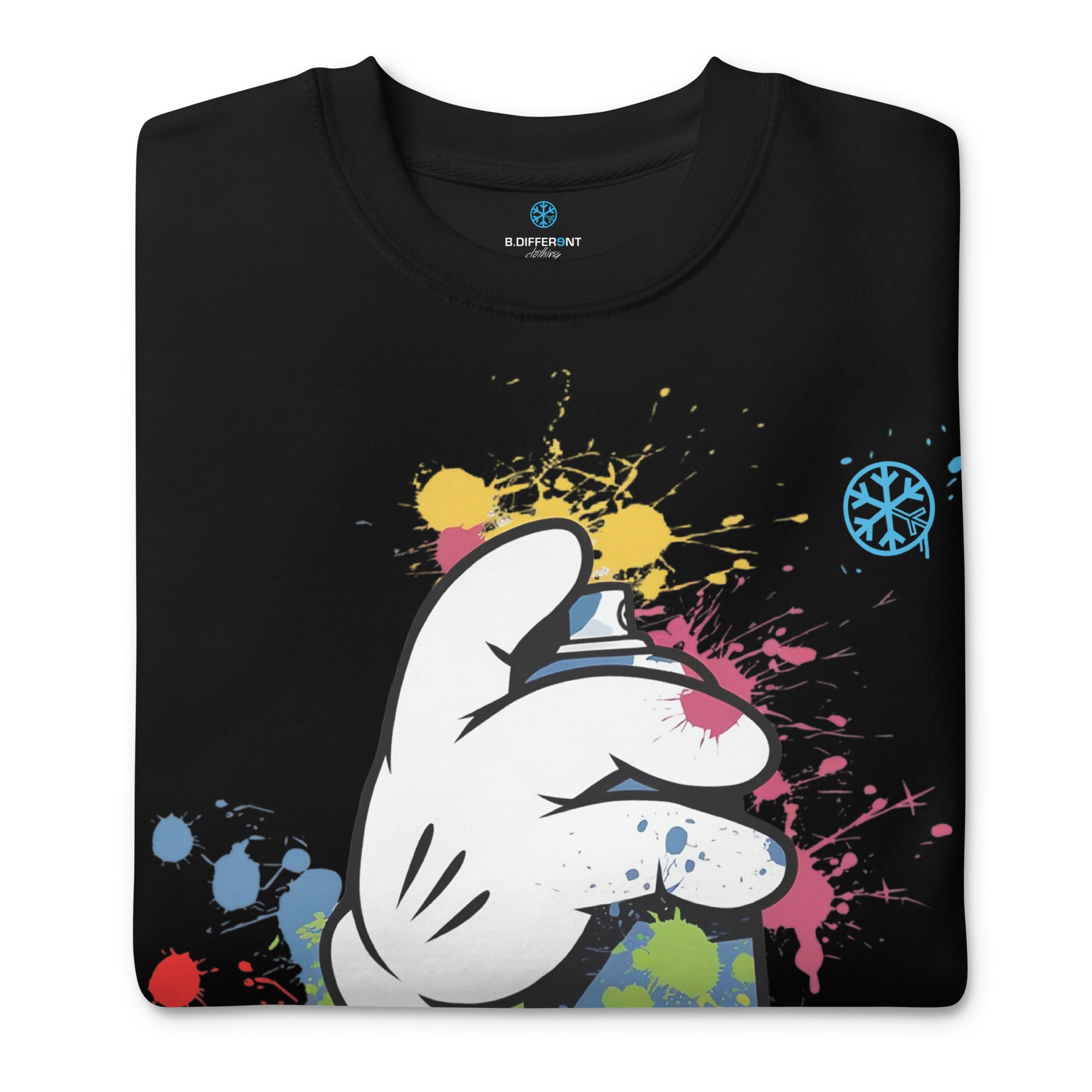 Black-Hand Spray Can Graffiti Sweatshirt from B.Different Clothing, folded, graffiti-inspired streetwear