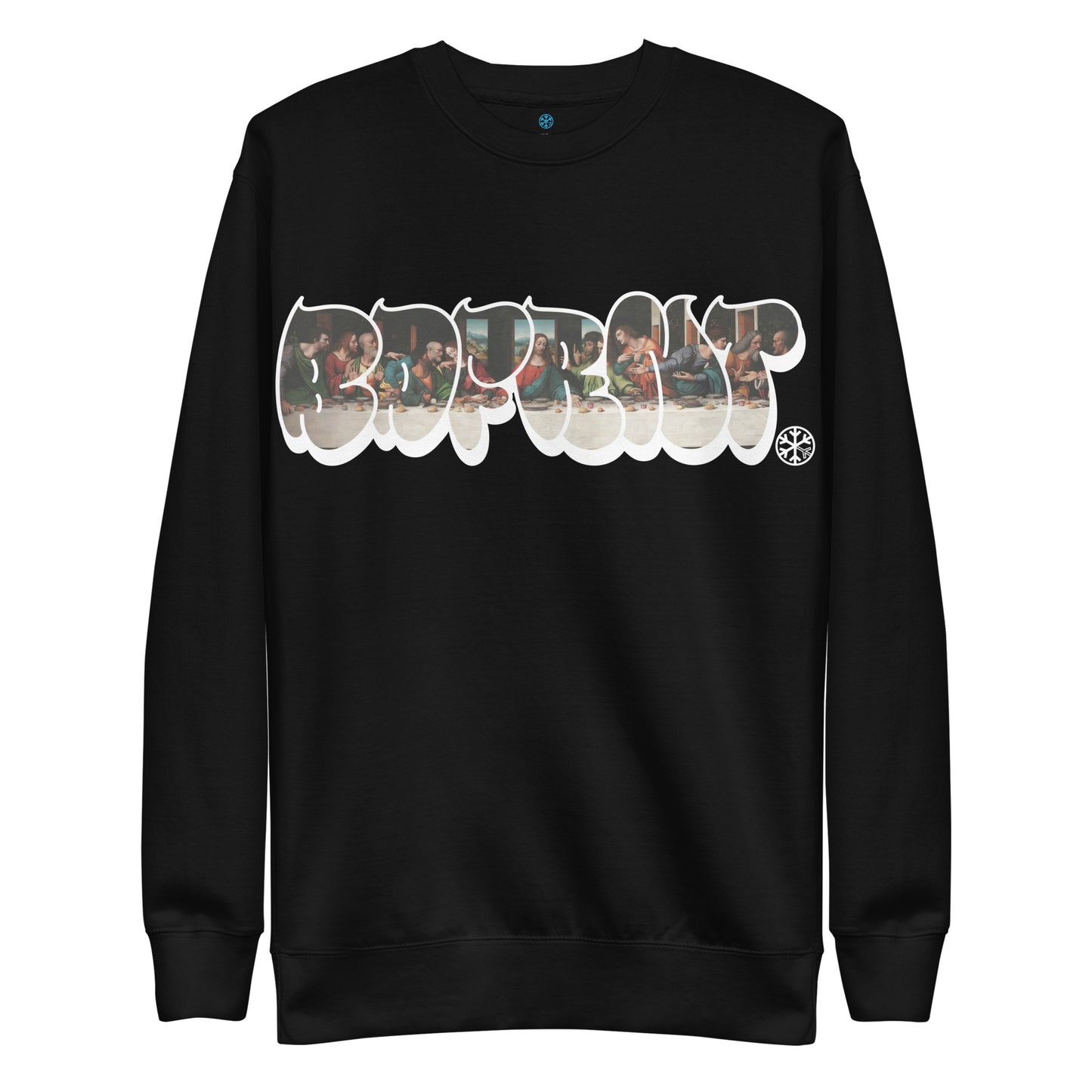 Black-BDFRNT Throwie x Last Supper Graffiti Sweatshirt from B.Different Clothing, front view, graffiti-inspired streetwear