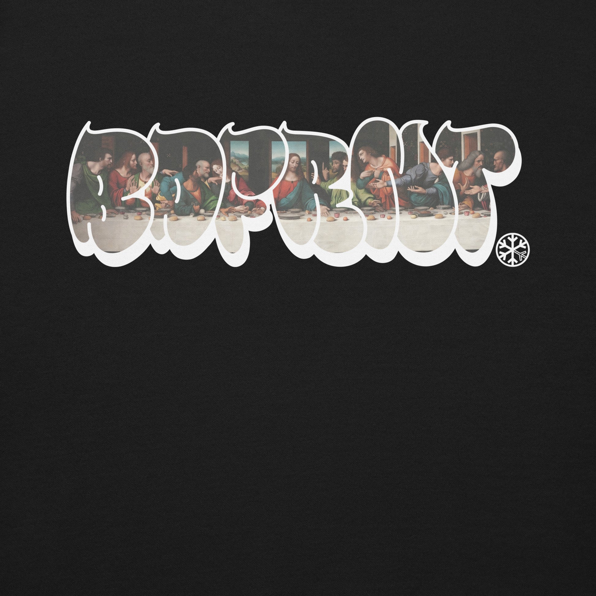 Black-BDFRNT Throwie x Last Supper Graffiti Sweatshirt from B.Different Clothing, graphic, graffiti-inspired streetwear