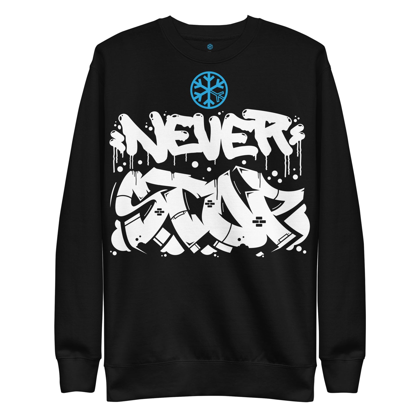 Black-Never Stop Graffiti Piece Sweatshirt from B.Different Clothing, front view, graffiti-inspired streetwear