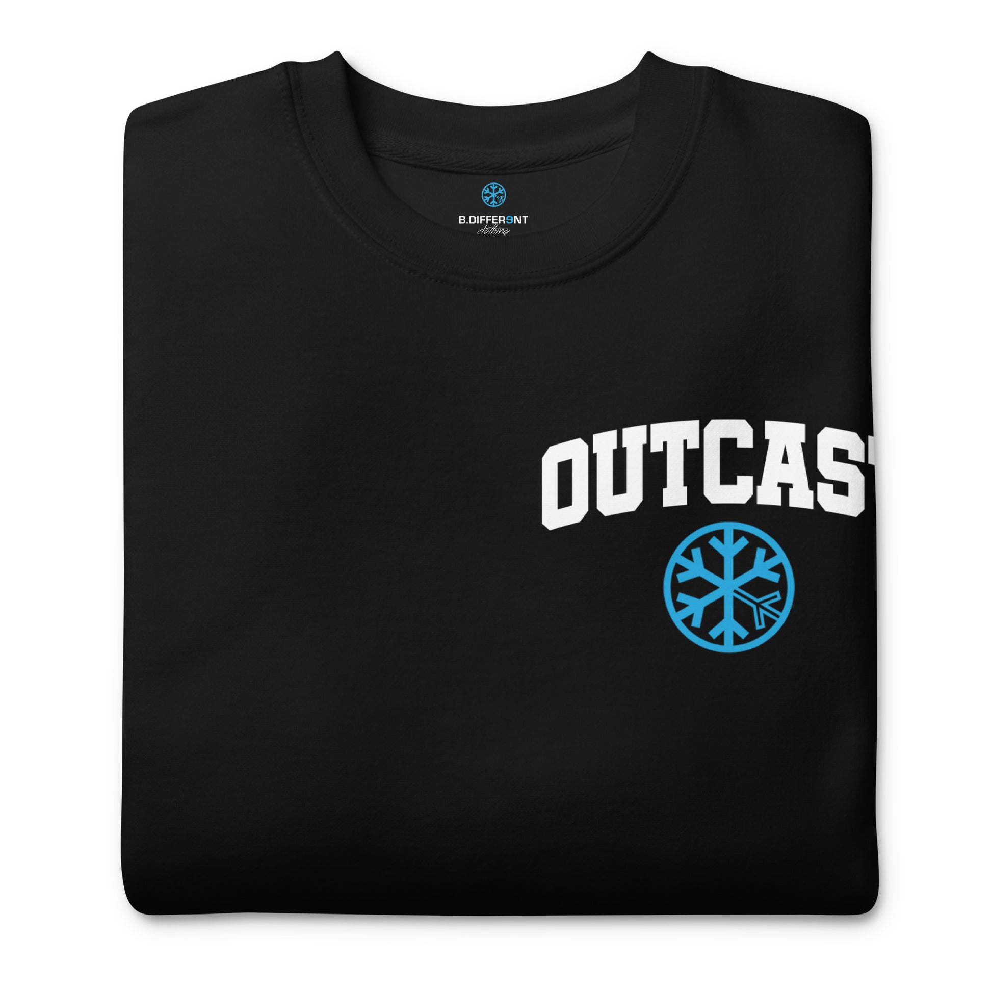 Black-Outcast Graffiti Character Sweatshirt from B.Different Clothing, folded, graffiti-inspired streetwear