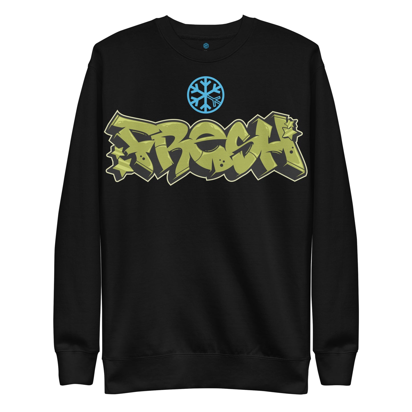 Black-Fresh Graffiti Piece Sweatshirt from B.Different Clothing, front view, graffiti-inspired streetwear