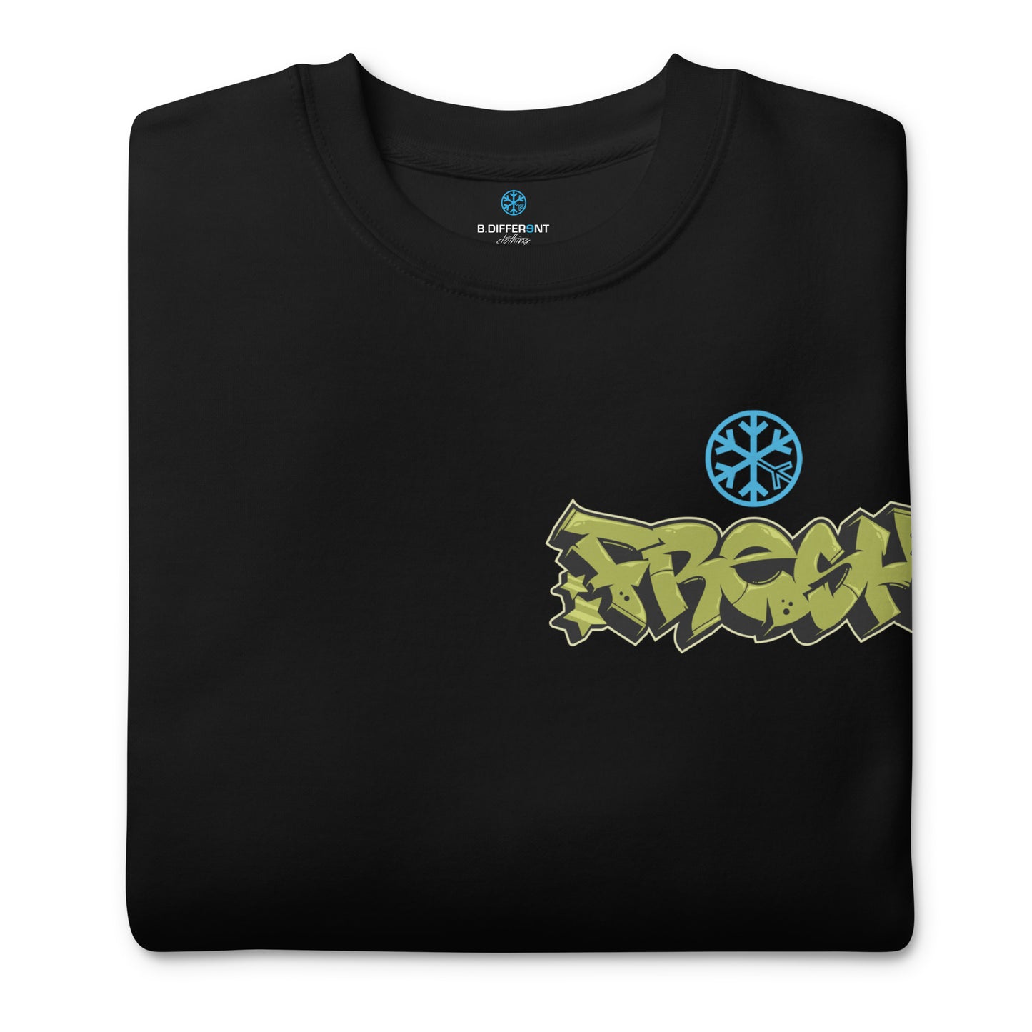 Black-Fresh Graffiti Character Sweatshirt from B.Different Clothing, folded, graffiti-inspired streetwear