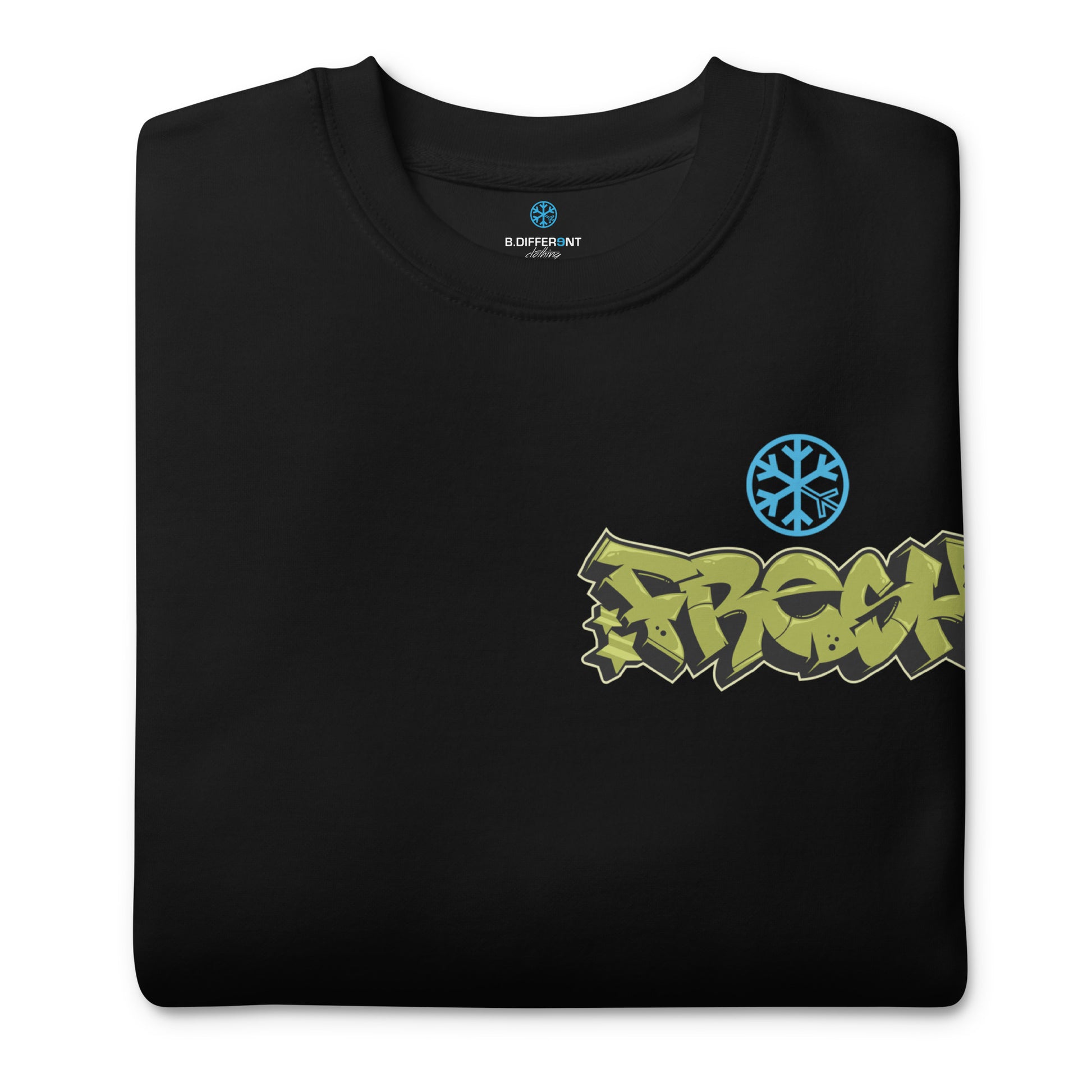 Black-Fresh Graffiti Character Sweatshirt from B.Different Clothing, folded, graffiti-inspired streetwear