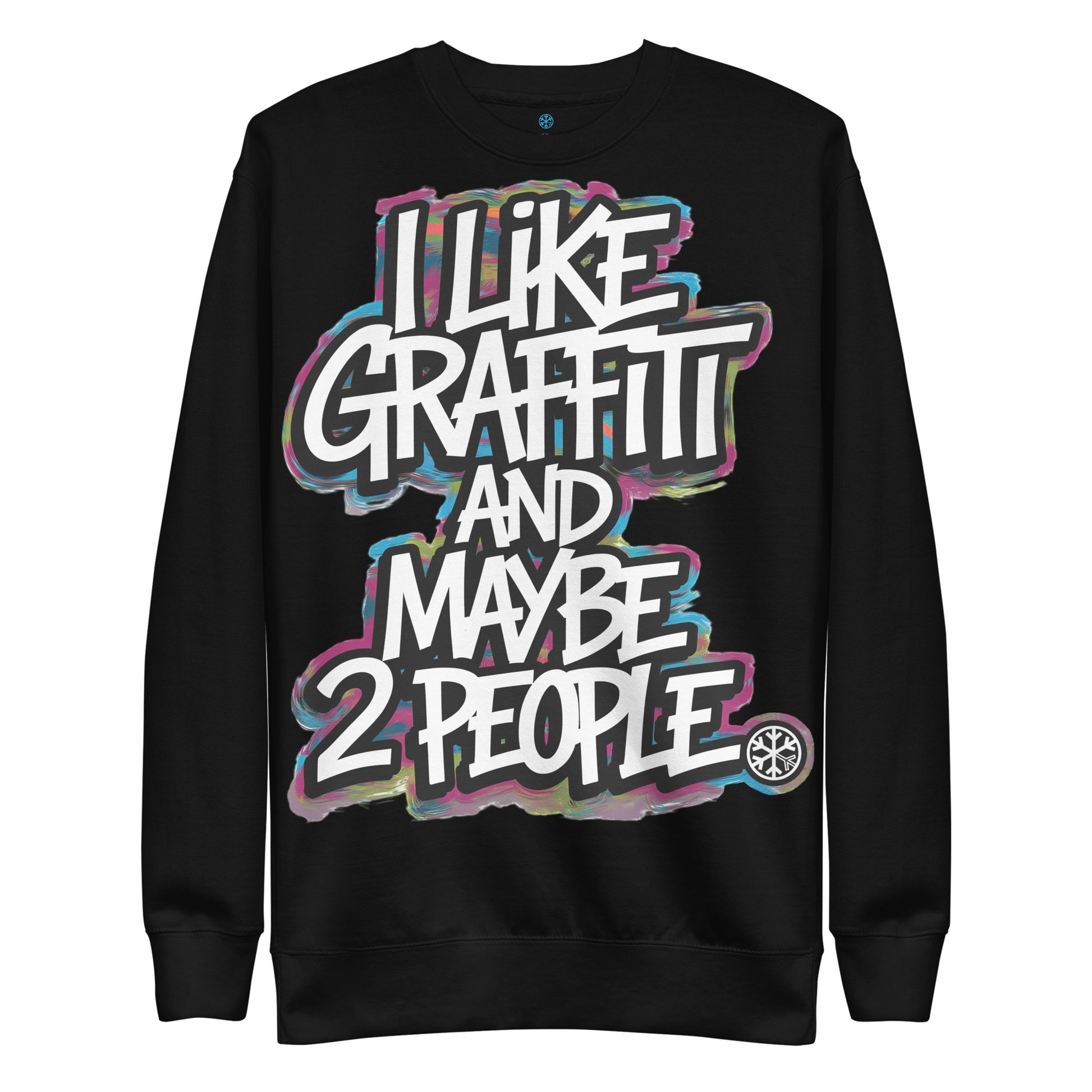 Black-I Like Graffiti and Maybe 2 People Sweatshirt from B.Different Clothing, front view, graffiti-inspired streetwear