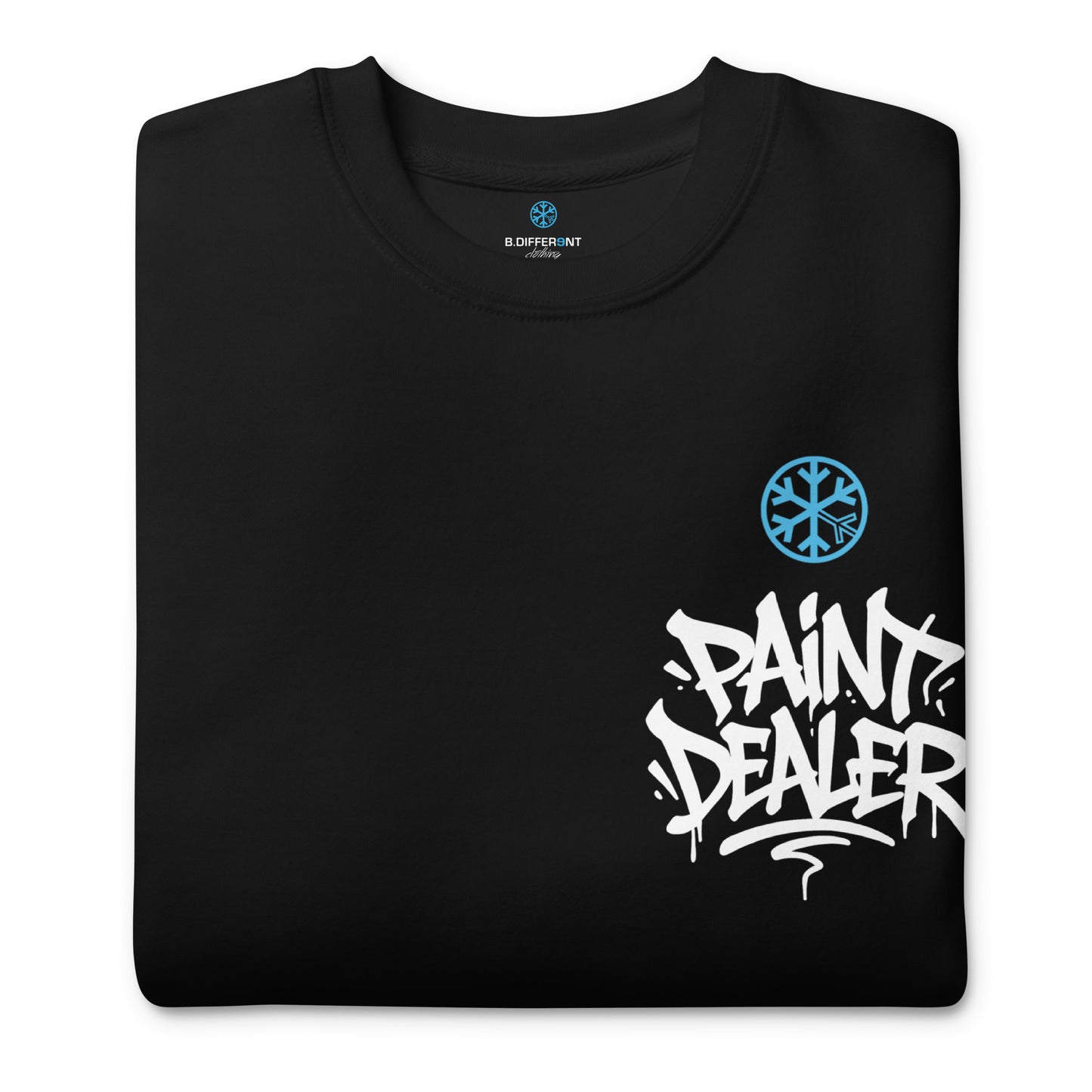 Black-Paint Dealer Graffiti Character Sweatshirt from B.Different Clothing, folded, graffiti-inspired streetwear