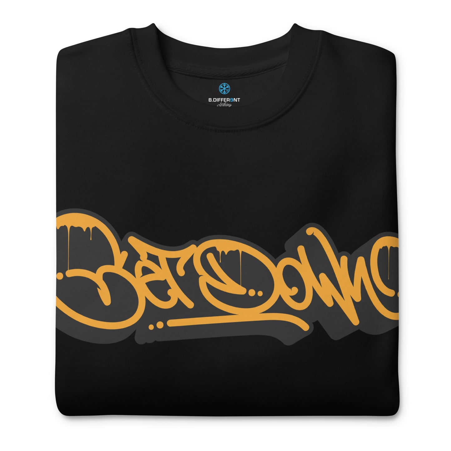 Black-Get Down Graffiti Tag Sweatshirt from B.Different Clothing, folded, graffiti-inspired streetwear
