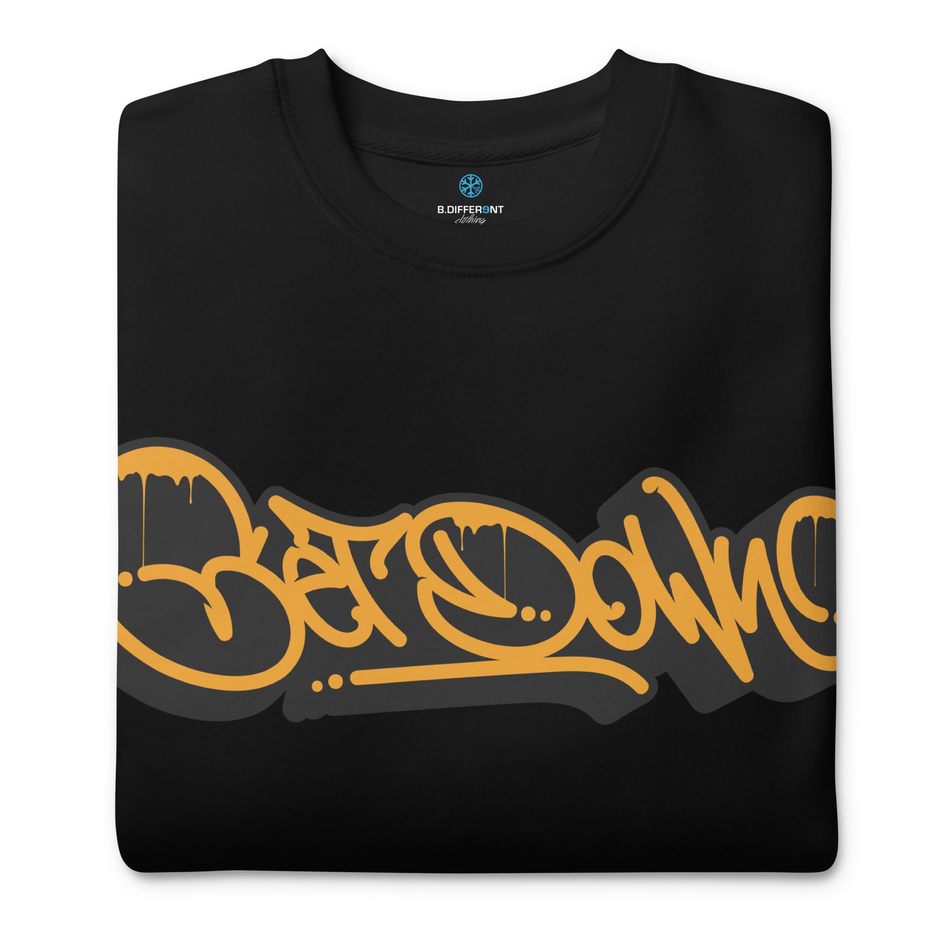 Black-Get Down Graffiti Tag Sweatshirt from B.Different Clothing, folded, graffiti-inspired streetwear