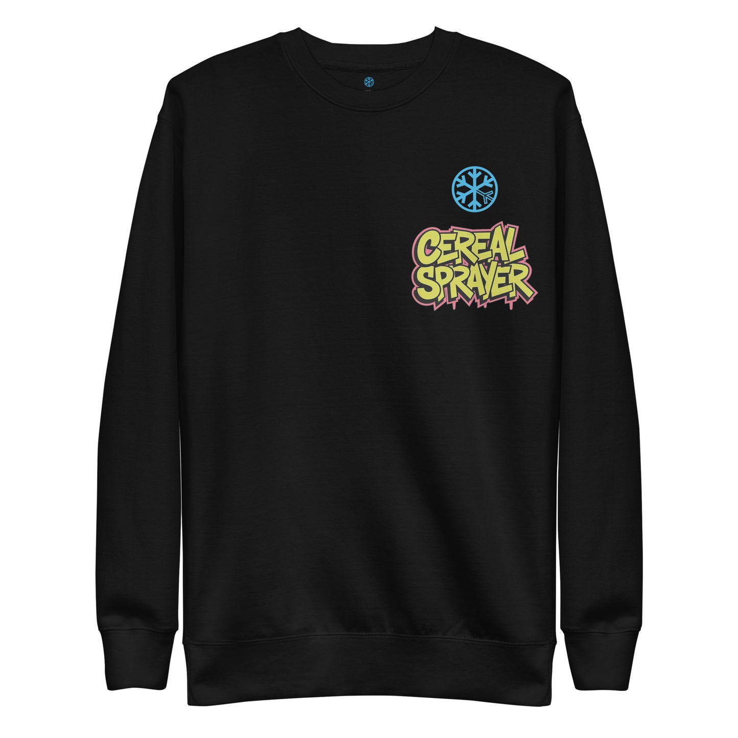 Black-Cereal Sprayer Graffiti Sweatshirt from B.Different Clothing, front view, graffiti-inspired streetwear