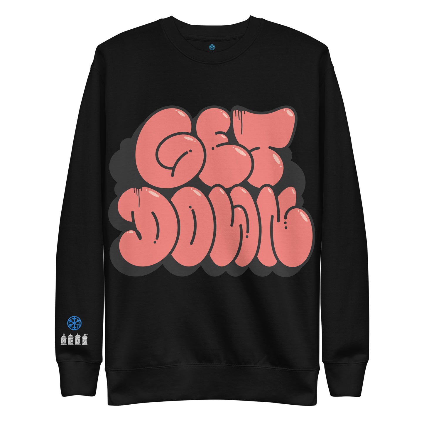 Black-Get Down Graffiti Throw-up Sweatshirt from B.Different Clothing, front view, graffiti-inspired streetwear
