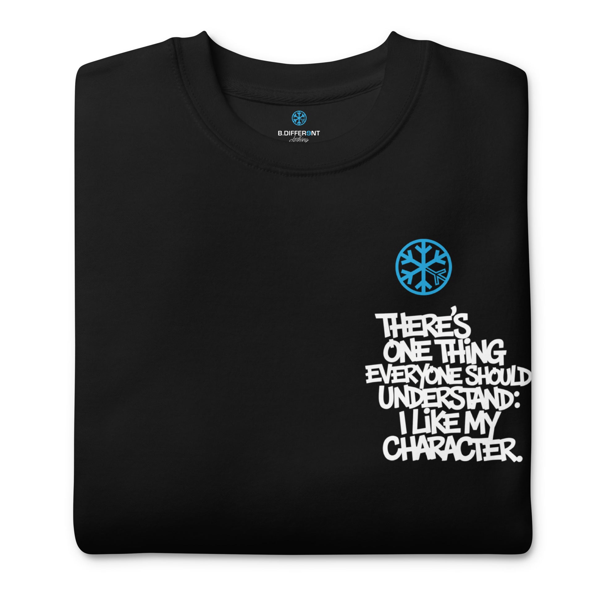 Black-Dennis Graffiti Sweatshirt from B.Different Clothing, folded, graffiti-inspired streetwear