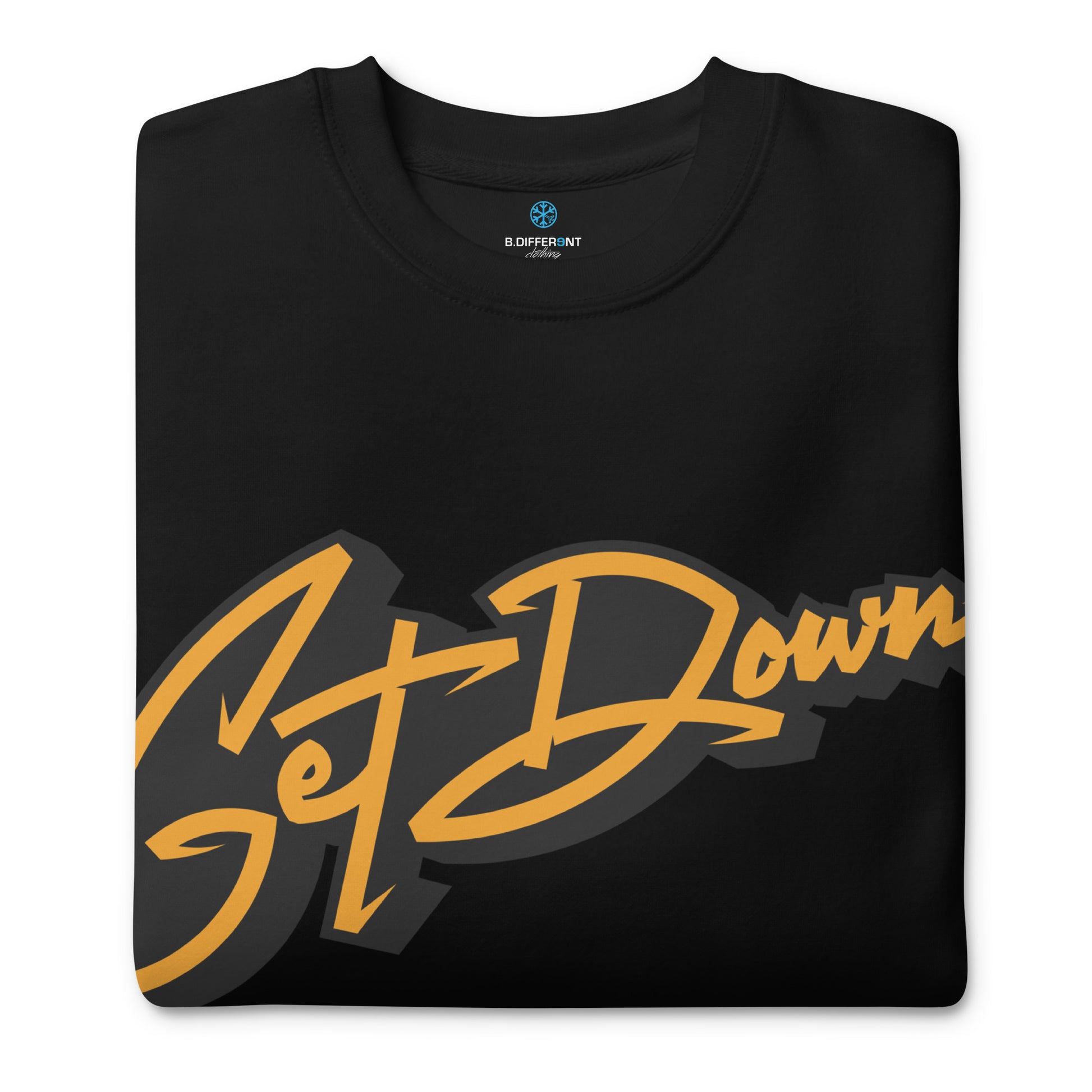 Black-Get Down Graffiti Tag Sweatshirt from B.Different Clothing, folded, graffiti-inspired streetwear