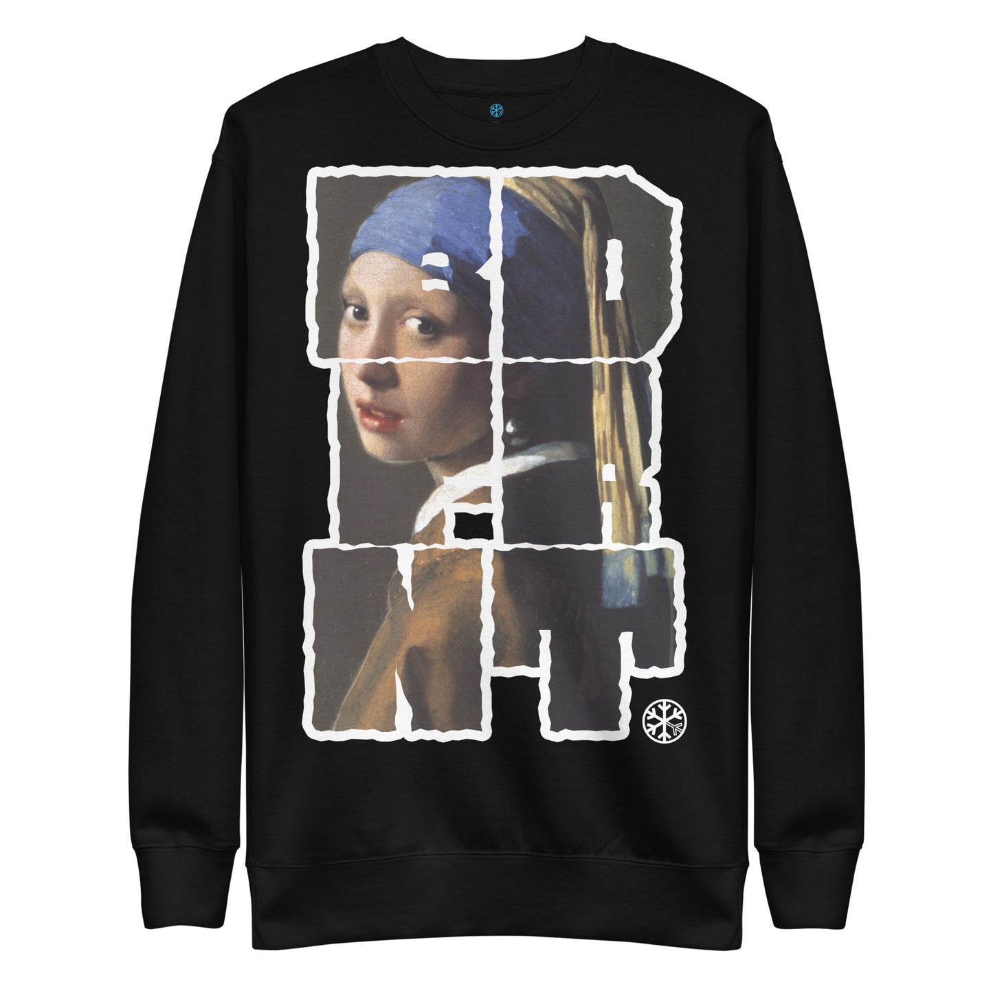 Black-BDFRNT Throwie x Girl With Pearl Earring Graffiti Sweatshirt from B.Different Clothing, front view, graffiti-inspired streetwear