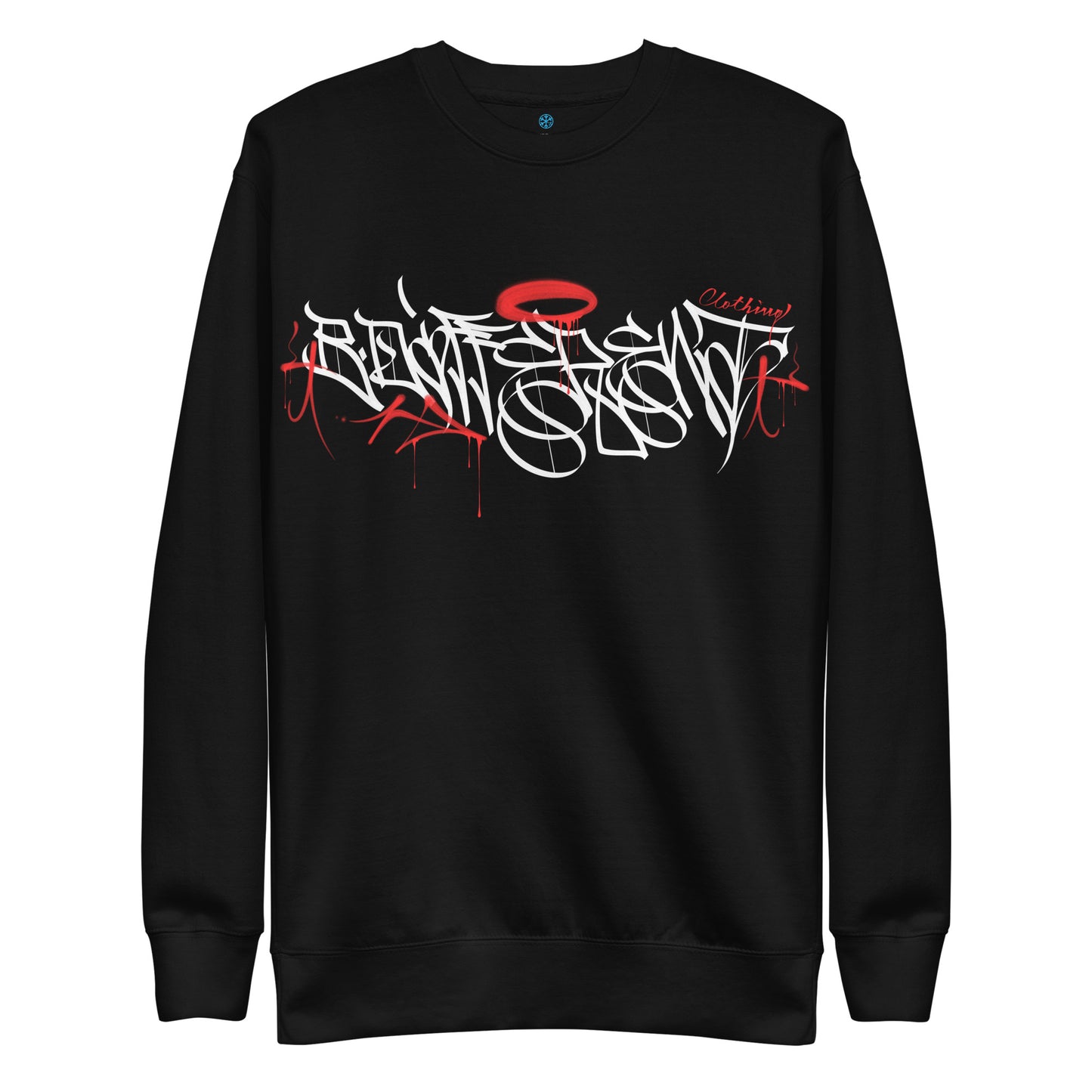 Black-Caos One Collab Graffiti Sweatshirt from B.Different Clothing, front view, graffiti-inspired streetwear
