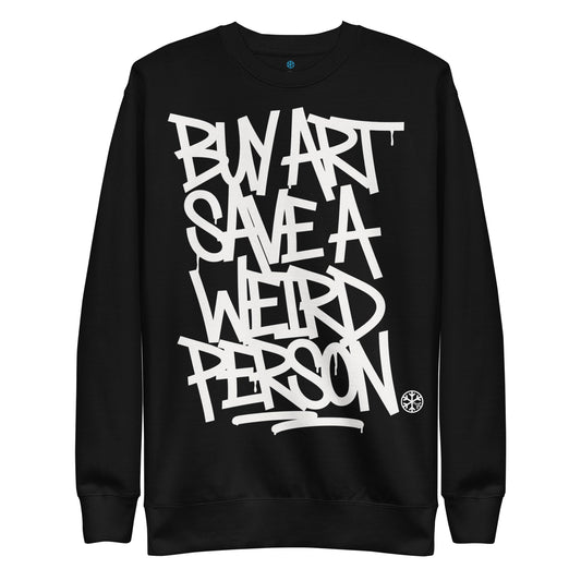 Black-Buy Art Save a Weird Person Graffiti Sweatshirt from B.Different Clothing, front view, graffiti-inspired streetwear