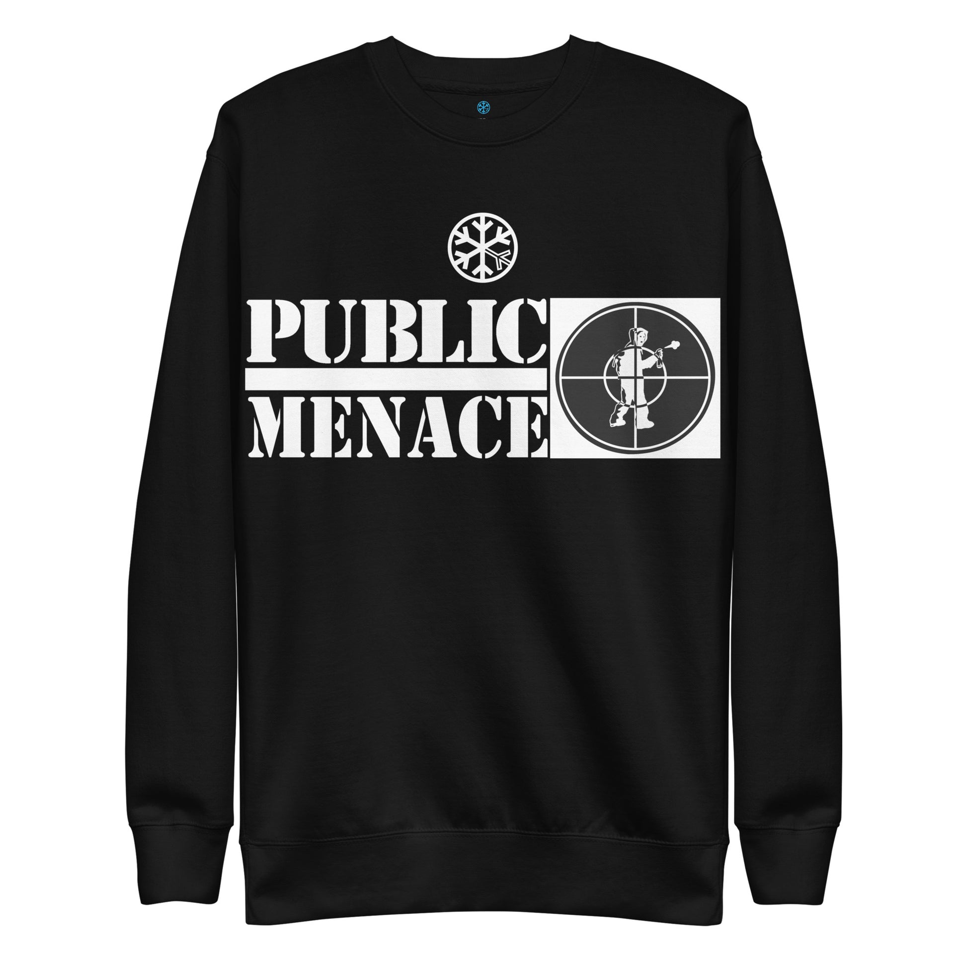 Black-Public Menace Graffiti Sweatshirt from B.Different Clothing, front view, graffiti-inspired streetwear