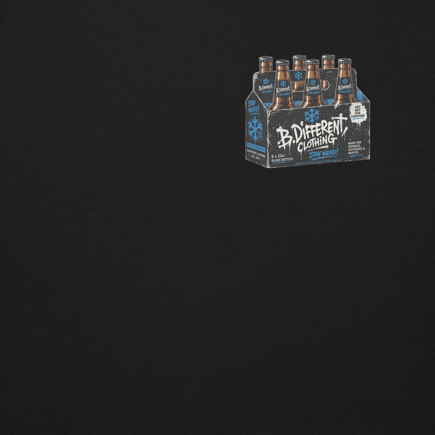 Black-Six Pack Beer Graffiti Sweatshirt from B.Different Clothing, front graphic, graffiti-inspired streetwear