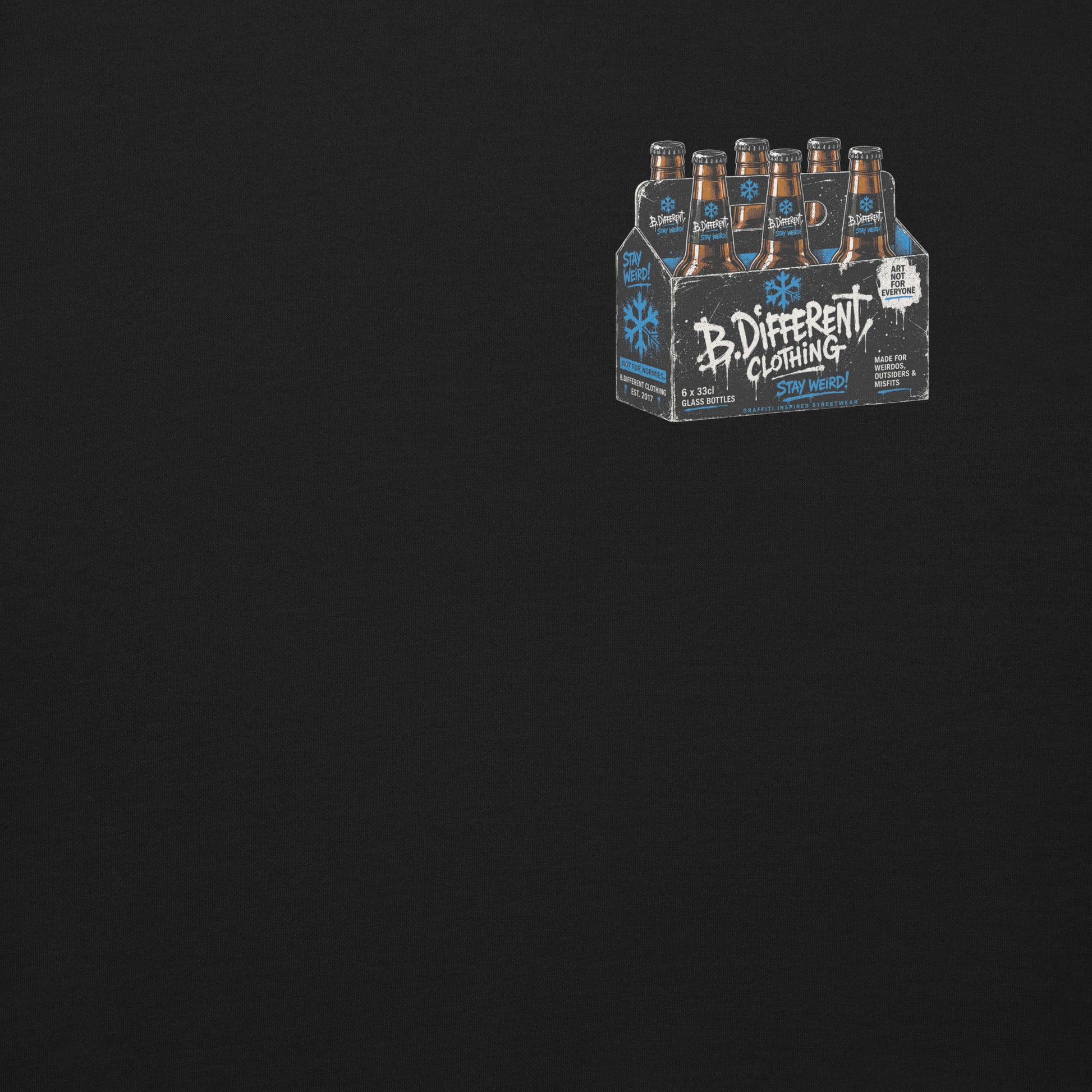 Black-Six Pack Beer Graffiti Sweatshirt from B.Different Clothing, front graphic, graffiti-inspired streetwear