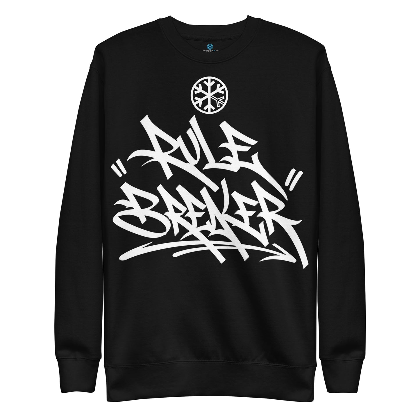 Black-Rule Breaker Graffiti Tag Sweatshirt from B.Different Clothing, front view, graffiti-inspired streetwear
