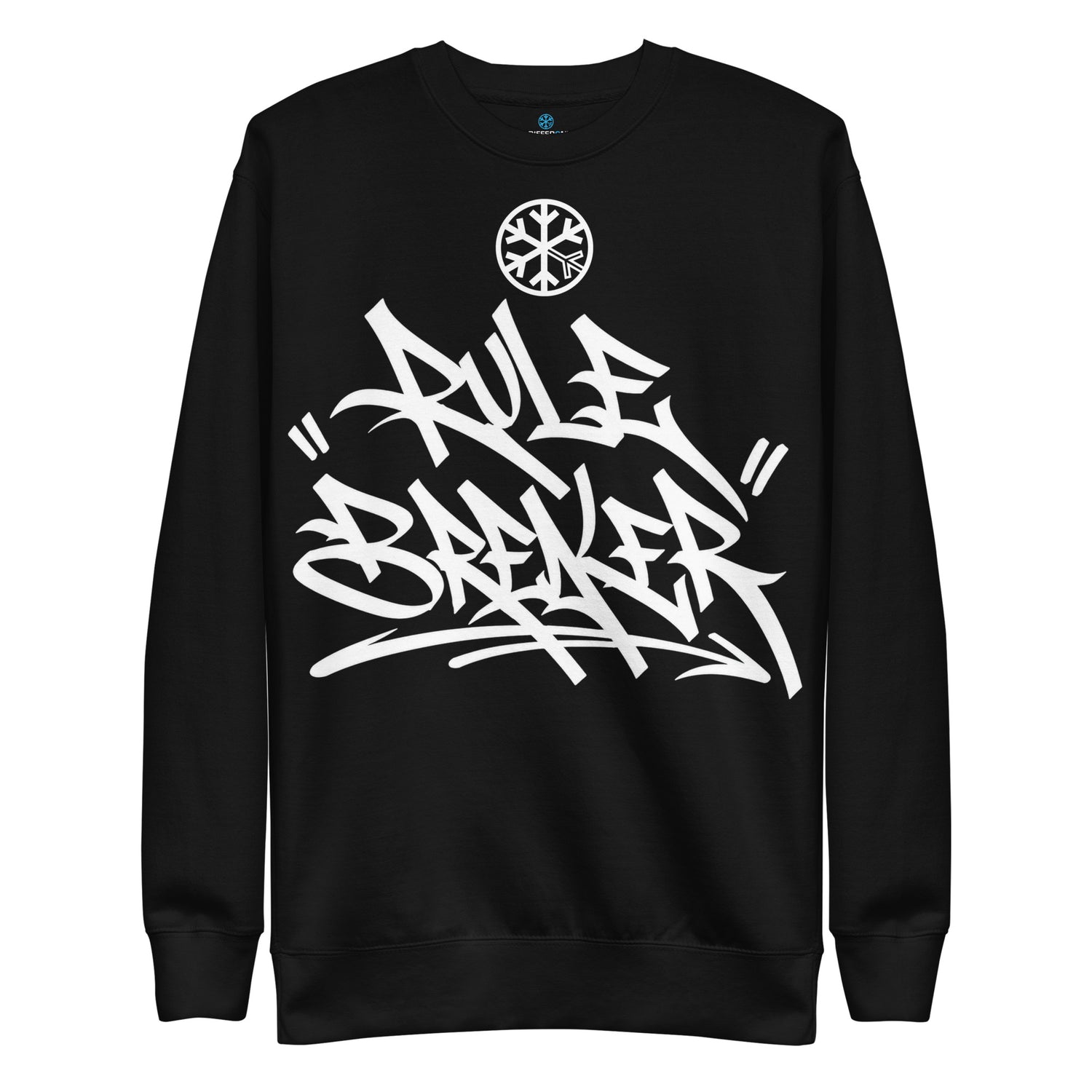 Black-Rule Breaker Graffiti Tag Sweatshirt from B.Different Clothing, front view, graffiti-inspired streetwear