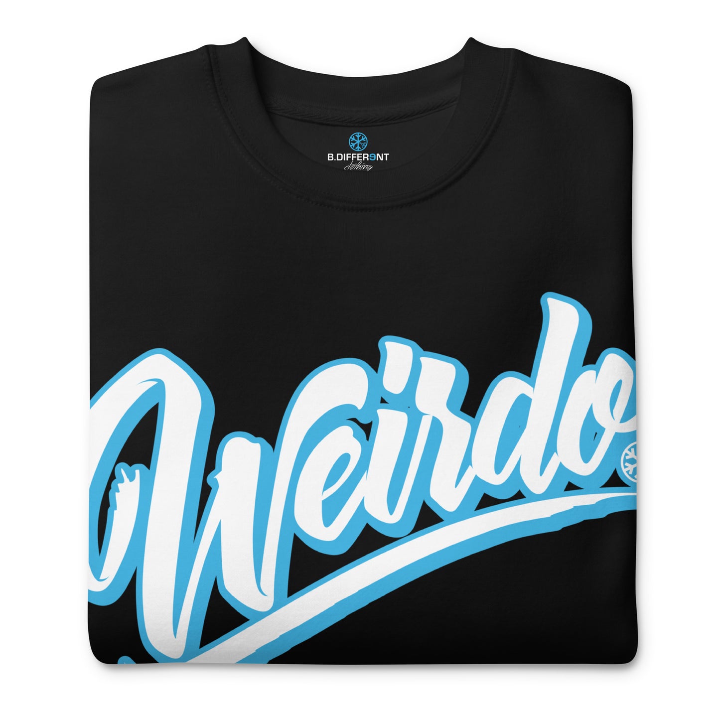 Black-Weirdo Sweatshirt from B.Different Clothing, folded, graffiti-inspired streetwear