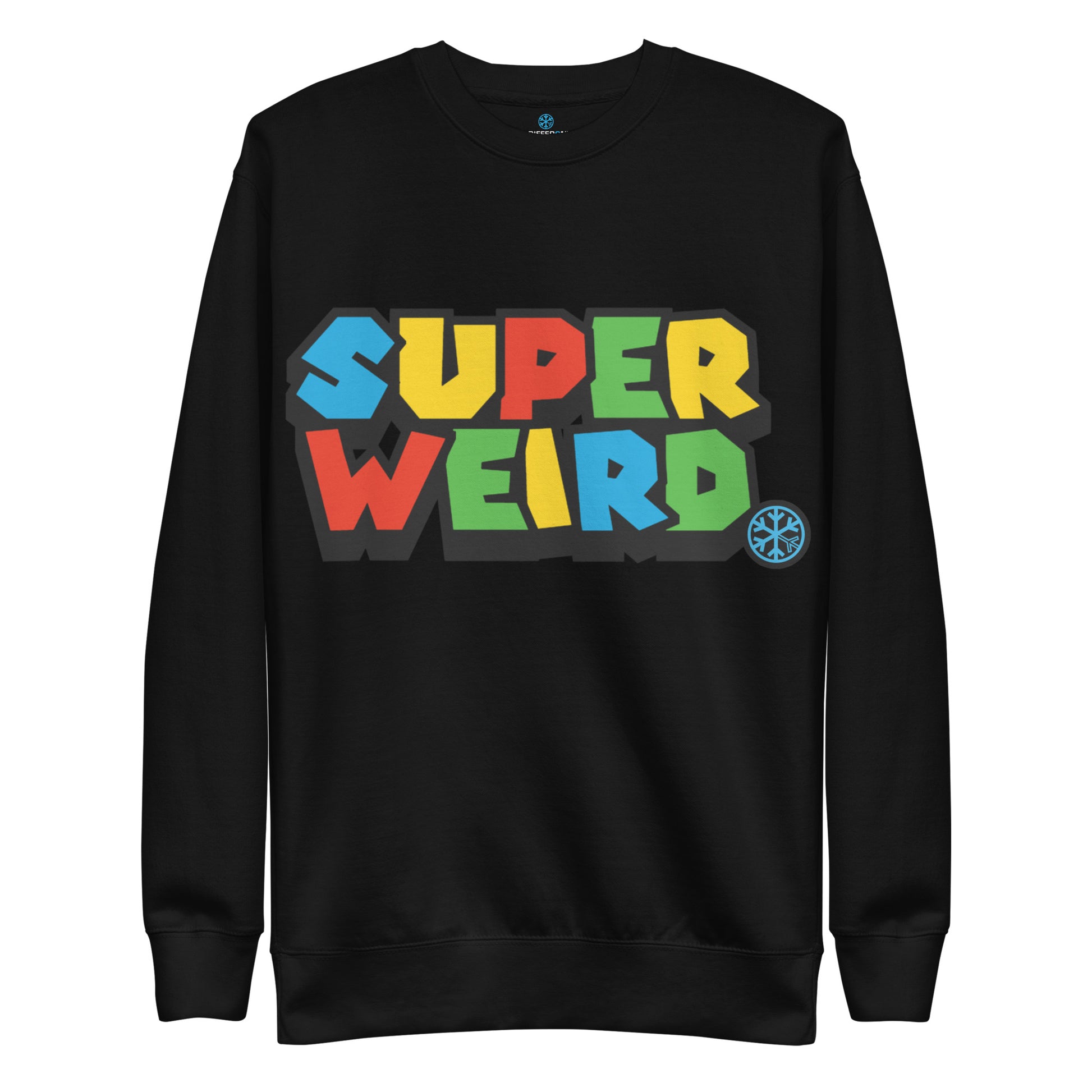 Black-Super Weird Bros Sweatshirt from B.Different Clothing, front view, graffiti-inspired streetwear